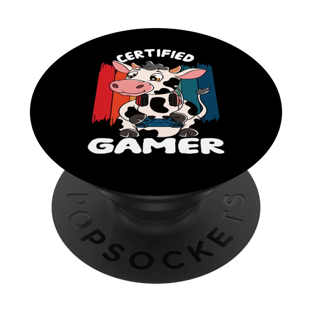 Certified Gamer Cow with Swappable PopGrip - Gaming Headset PopSocket for PC, Console & Mobile Gaming - Perfect for Streamers & Esports Fans