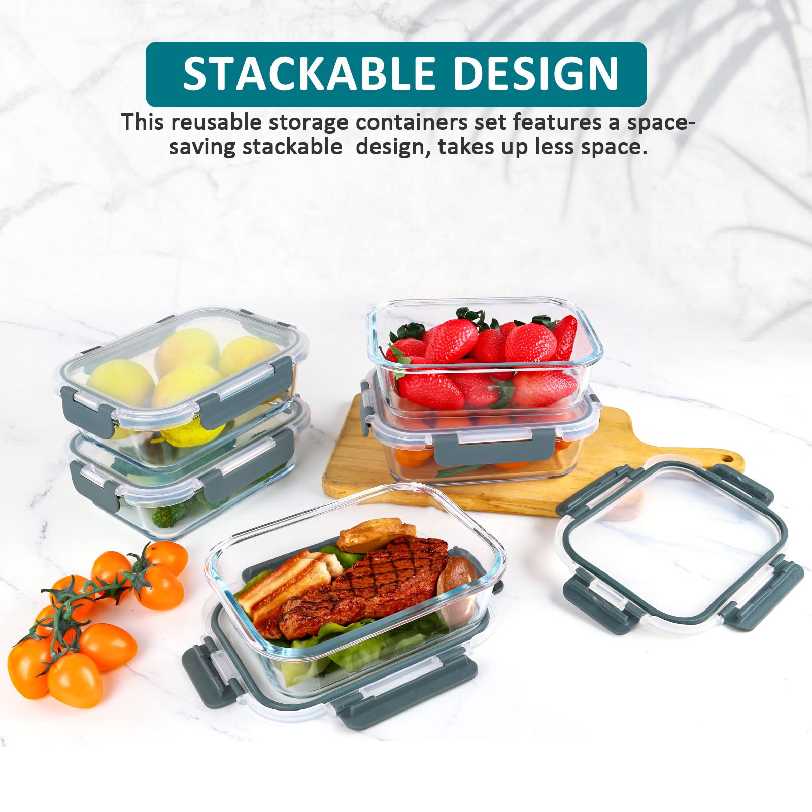5-Pack 30 Oz Glass Meal Prep Containers with Snap Locking Lids - Airtight Food Storage Containers for Lunch, Microwave, Oven, Freezer & Dishwasher Safe - Ideal for Meal Prepping, Leftovers & Office Lunches