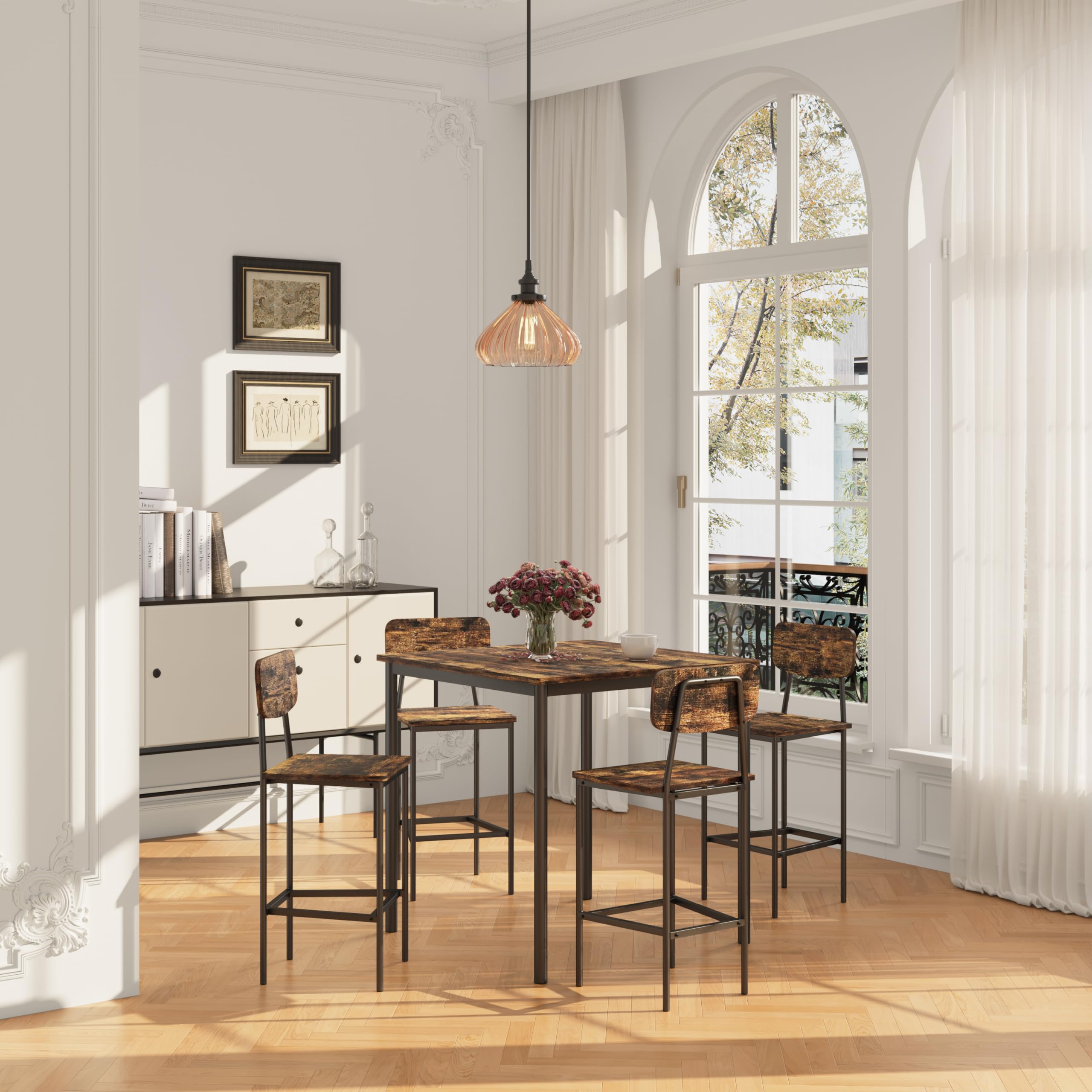 4-Piece Industrial Dining Table Set with Space-Saving Design - Rustic Brown Kitchen Table & Chairs for Family Dinners, Parties & Small Spaces | Perfect for Apartments, Breakfast Nooks & Cozy Gatherings