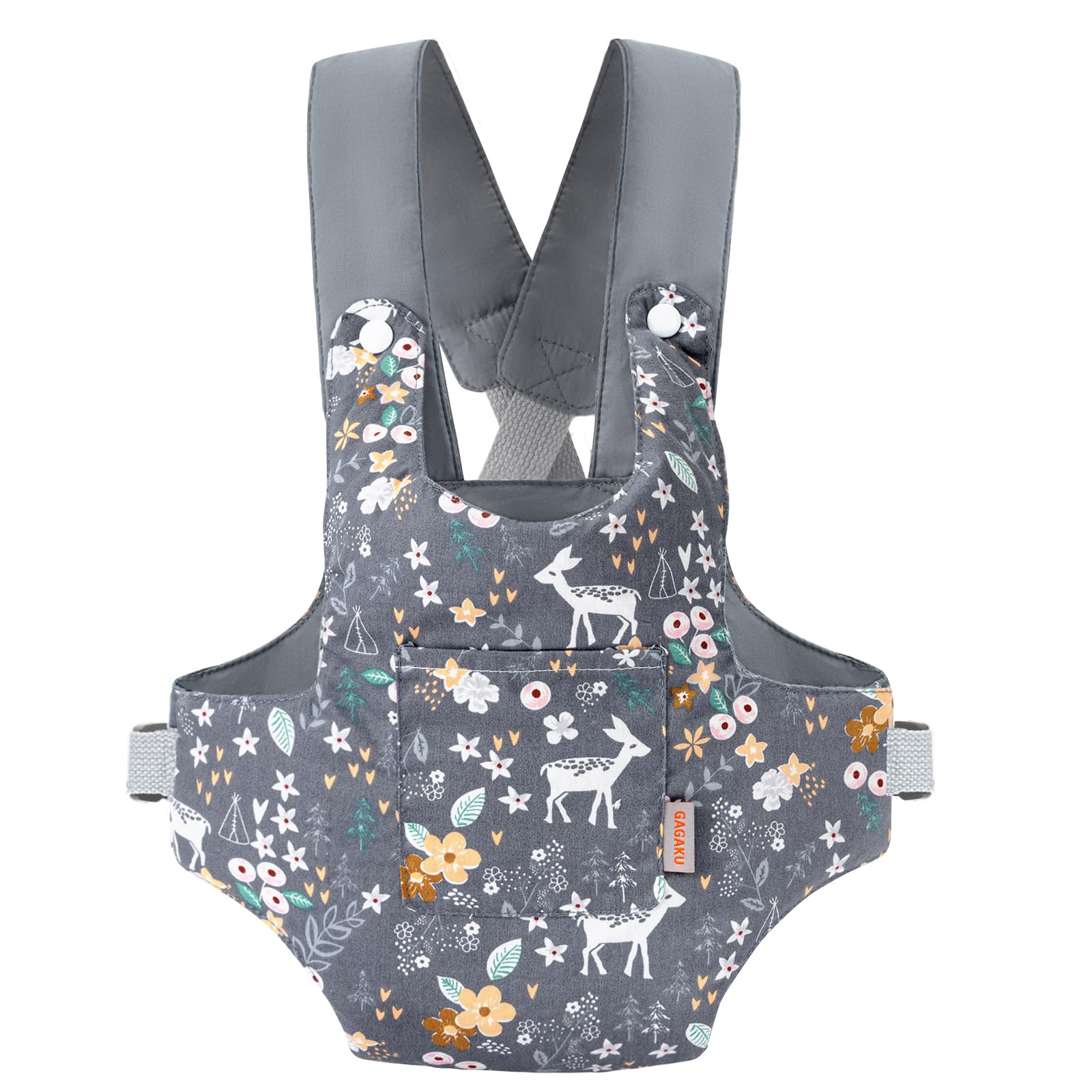 GAGAKU Adjustable Baby Doll Carrier for Kids - Soft Stuffed Animal Toy Sling with Comfortable Straps, Grey Deer Design | Perfect for Pretend Play, Role-Playing & Parenting Simulation