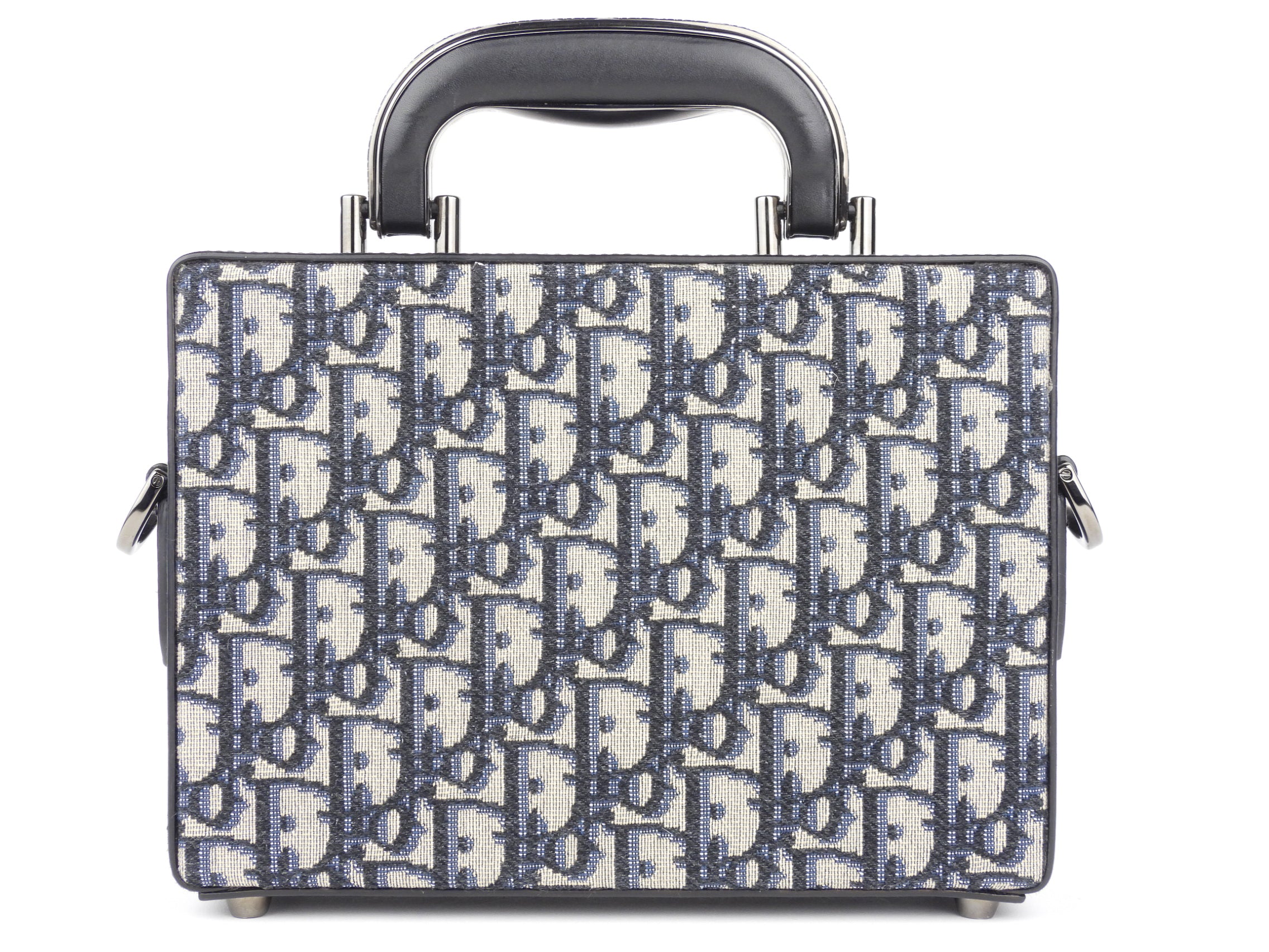 Christian Dior Oblique Monogram Black Leather Two-Way Hard Case Lock Handle Bag - Luxury Travel & Everyday Elegance
