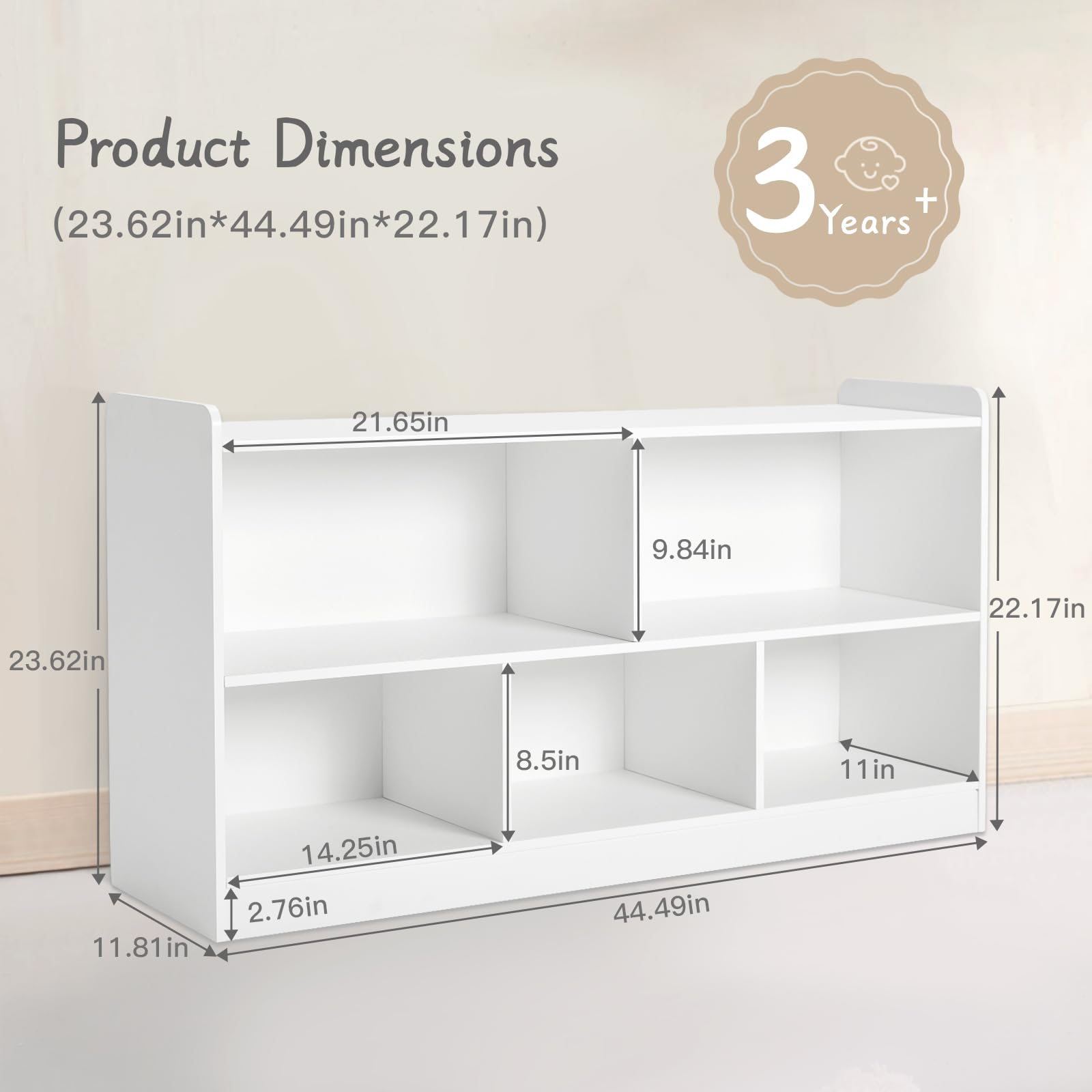 Montessori Wooden Toy Storage Organizer - 2 Shelf Bookcase & 5-Section Cabinet for Kids Books & Toys | Perfect for Toddler Rooms, Playrooms, Nurseries & Kindergartens | Organize & Display Educational Toys & Storybooks