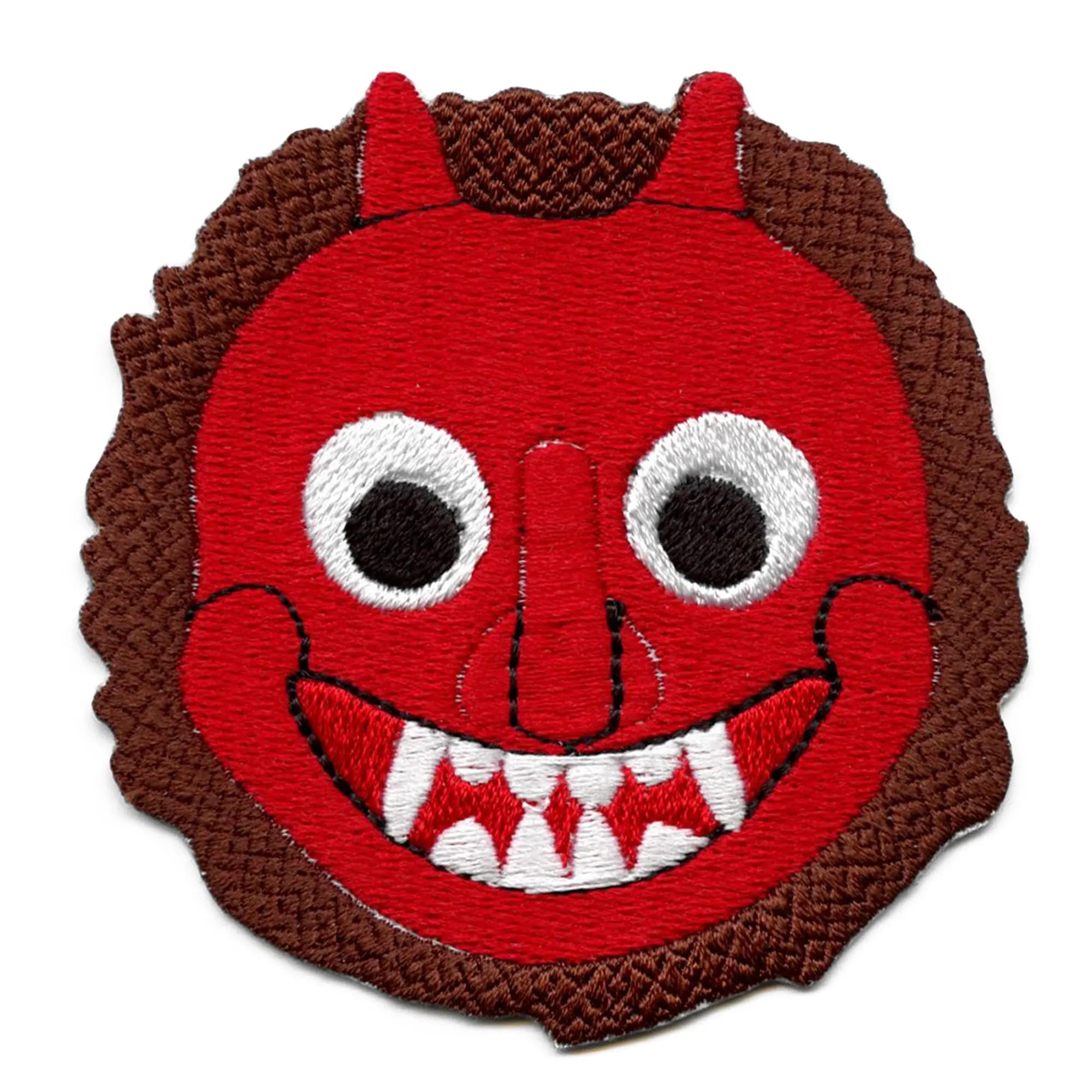 Japanese Oni Demon Emoji Patch - Red Face with Horns Iron On Embroidered Applique for DIY Clothing, Cosplay, and Costume Accessories