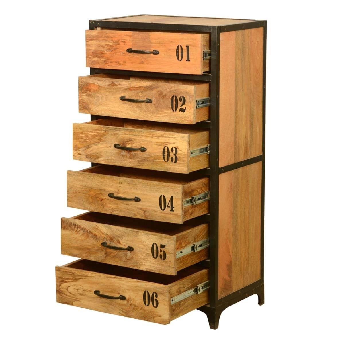 Earth Industrial Indian Mango Wood 6-Drawer Tall Chest Dresser - Perfect for Bedroom Storage, Living Room Organization & Home Decor