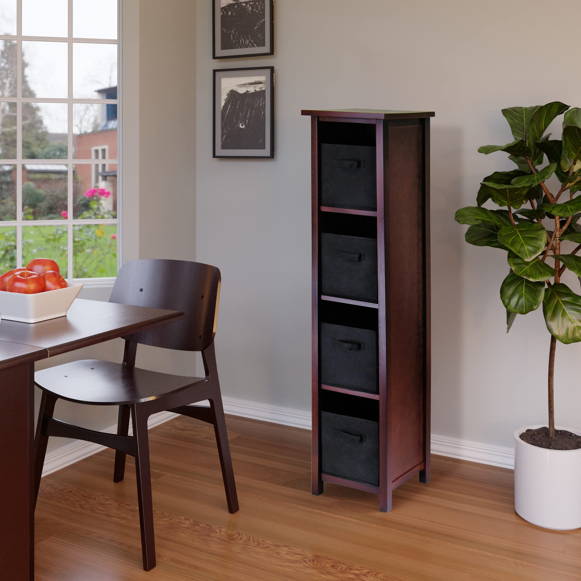 Winsome Verona 4-Tier Small Storage Organizer Shelf, Walnut & Black Finish - Perfect for Bedroom, Bathroom, and Office Organization