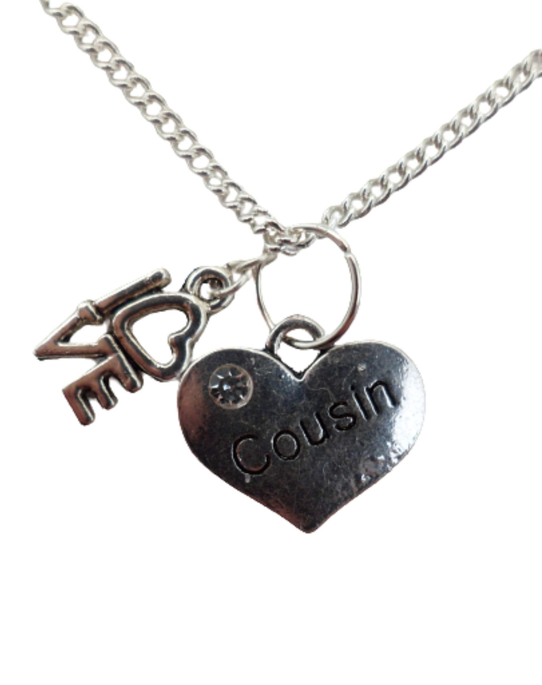 Silver Plated Cousin Love Heart Gem Charm Necklace - Perfect Gift for Birthdays, Anniversaries & Special Occasions