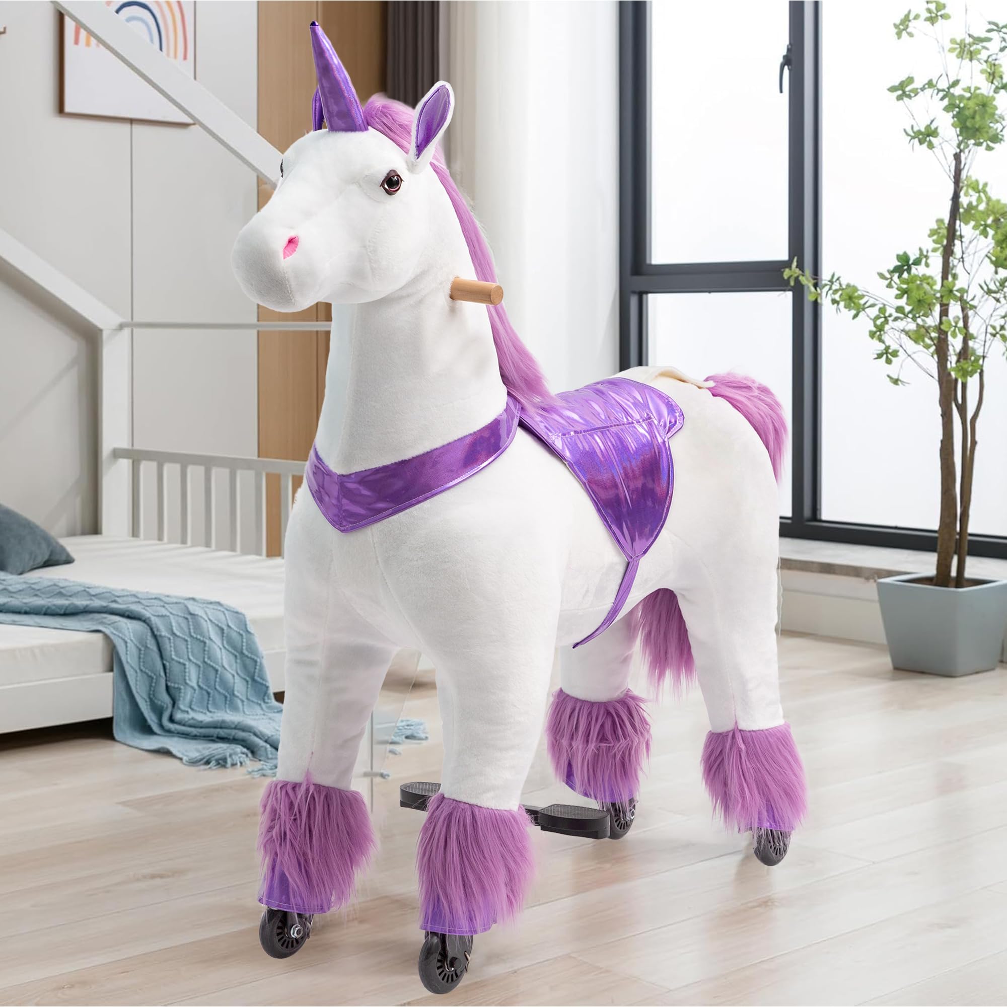 Unicorn Ride-On Toy for Girls & Adults - Mechanical Walking Plush Animal with 187 LBS Weight Capacity | No Battery Needed | Perfect for Birthday Gifts, Playtime & Fantasy Adventures