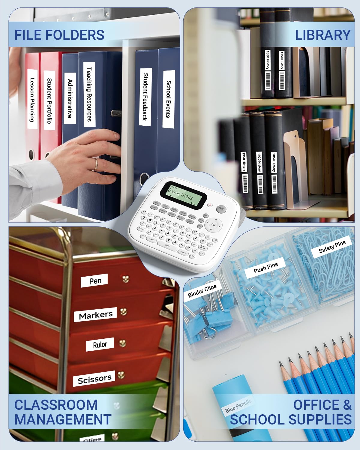D210S Portable Label Maker Machine with Keyboard & USB-C Cable - Waterproof Label Printer for Home, Office, School Organization - Create Custom Labels for Storage, Files, Pantry & More