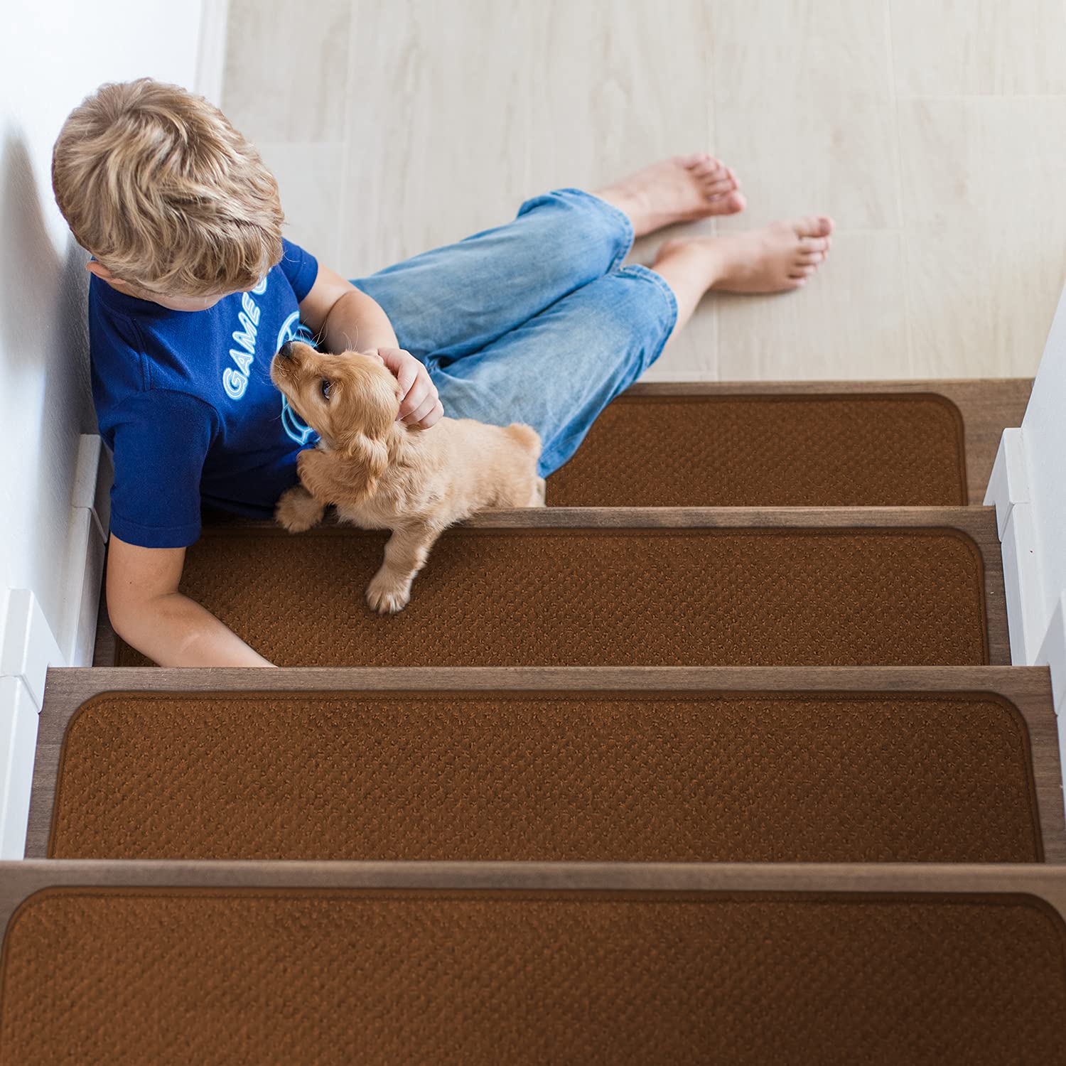 Non-Slip Carpet Stair Treads Set of 15 - Toffee Brown 8