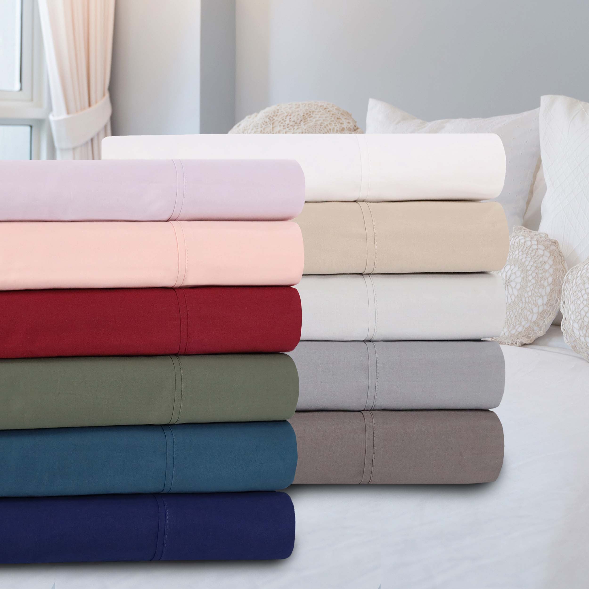 300 Thread Count Cotton Percale Solid Deep Pocket Bed Sheet Set - Queen Size, Soft & Breathable Luxury Sheets for Comfortable Sleep - Perfect for Master Bedroom, Guest Room or Vacation Home
