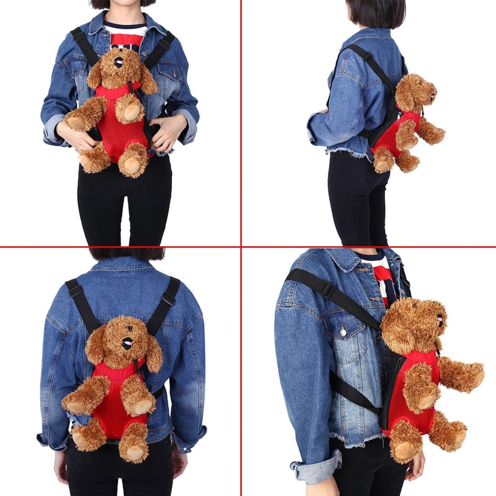 Stylish Pet Carrier Backpack for Dogs & Cats - 8 Fashionable Designs with 5 Ventilation Holes, Front Chest Sling & Mesh Tote Bag (Red, Small) - Perfect for Travel, Hiking & Outdoor Adventures