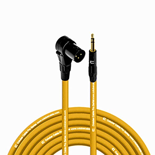COLUBER CABLE Right Angle 3-Pin XLR Male to 3.5mm TRS Male Cable - 35 Feet Yellow - Professional Microphone Connector for Powered Speakers, Audio Interfaces & Mixers - Ideal for Live Performances, Studio Recording & DJ Setups