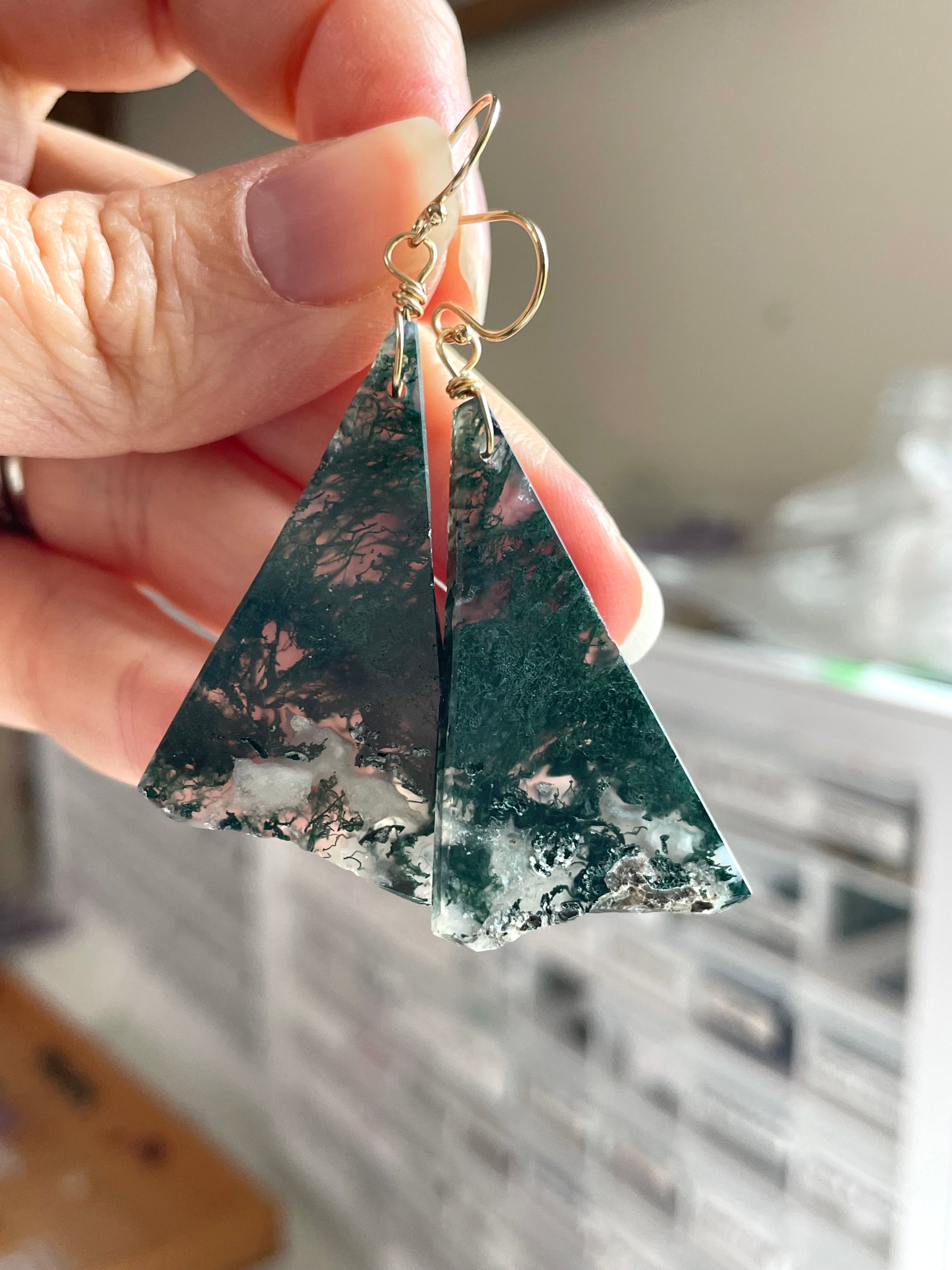 Elegant Moss Agate Dangle Earrings in Gold Fill – Perfect for Weddings, Parties & Everyday Wear