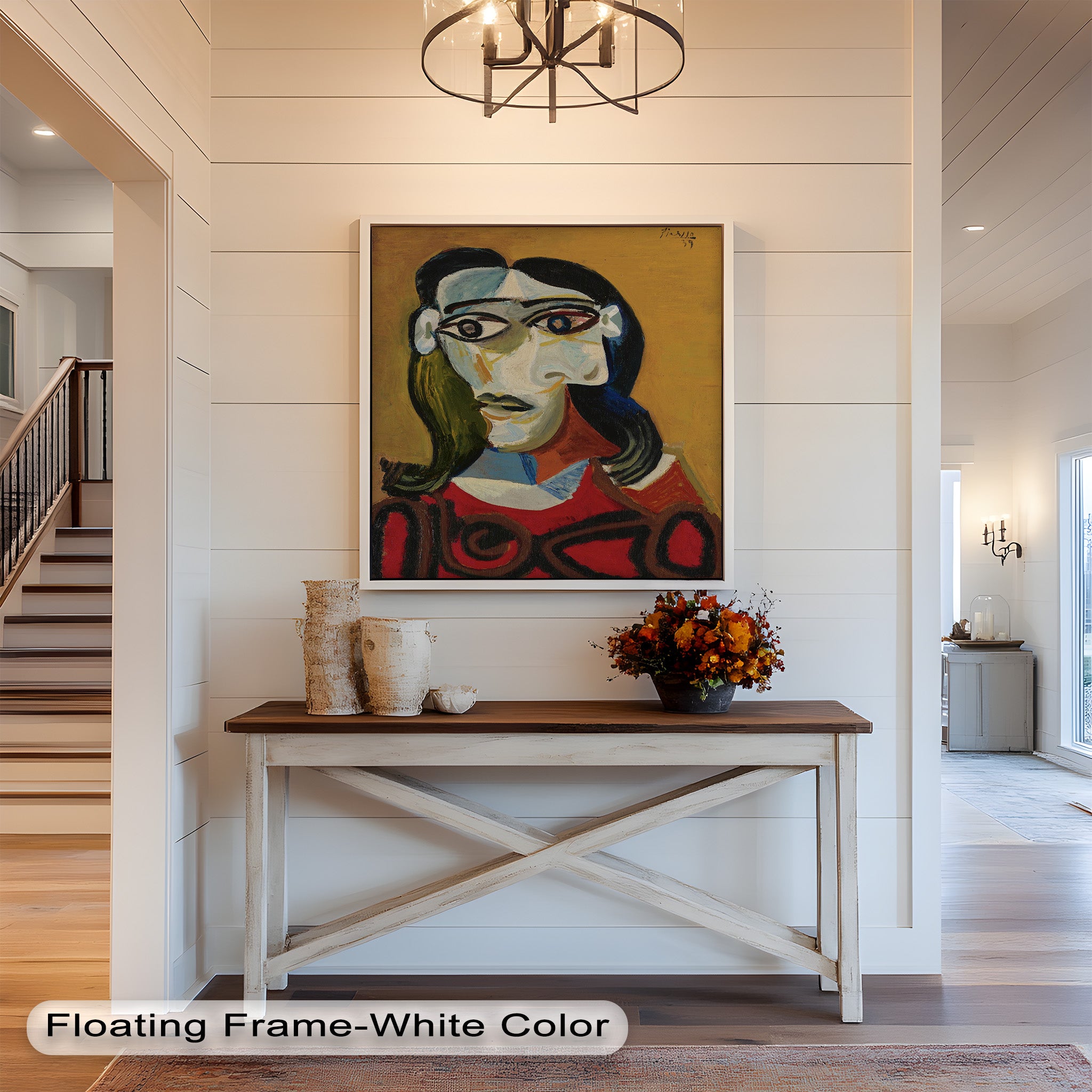 Abstract Portrait with Red Garment - Picasso Style Oil Painting Reproduction - Wall Art for Living Room, Bedroom & Office Decor