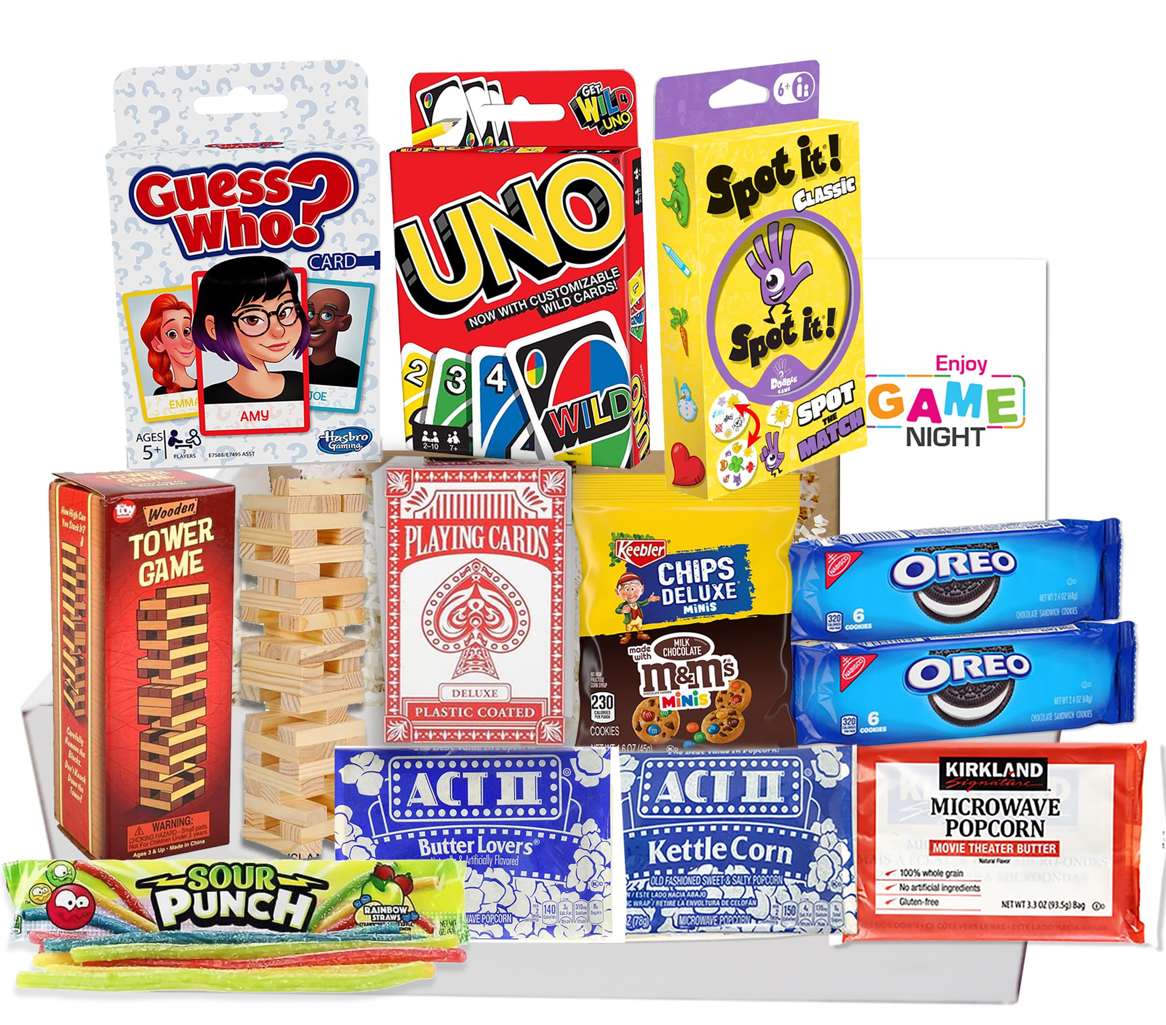 **Ultimate Game Night Gift Basket for Family, Kids, Teens & Adults - Playing Cards, Snacks & Candy Gift Box for Birthday, Movie Night & College Care Package - Perfect for Parties, Holidays & Family Gatherings**