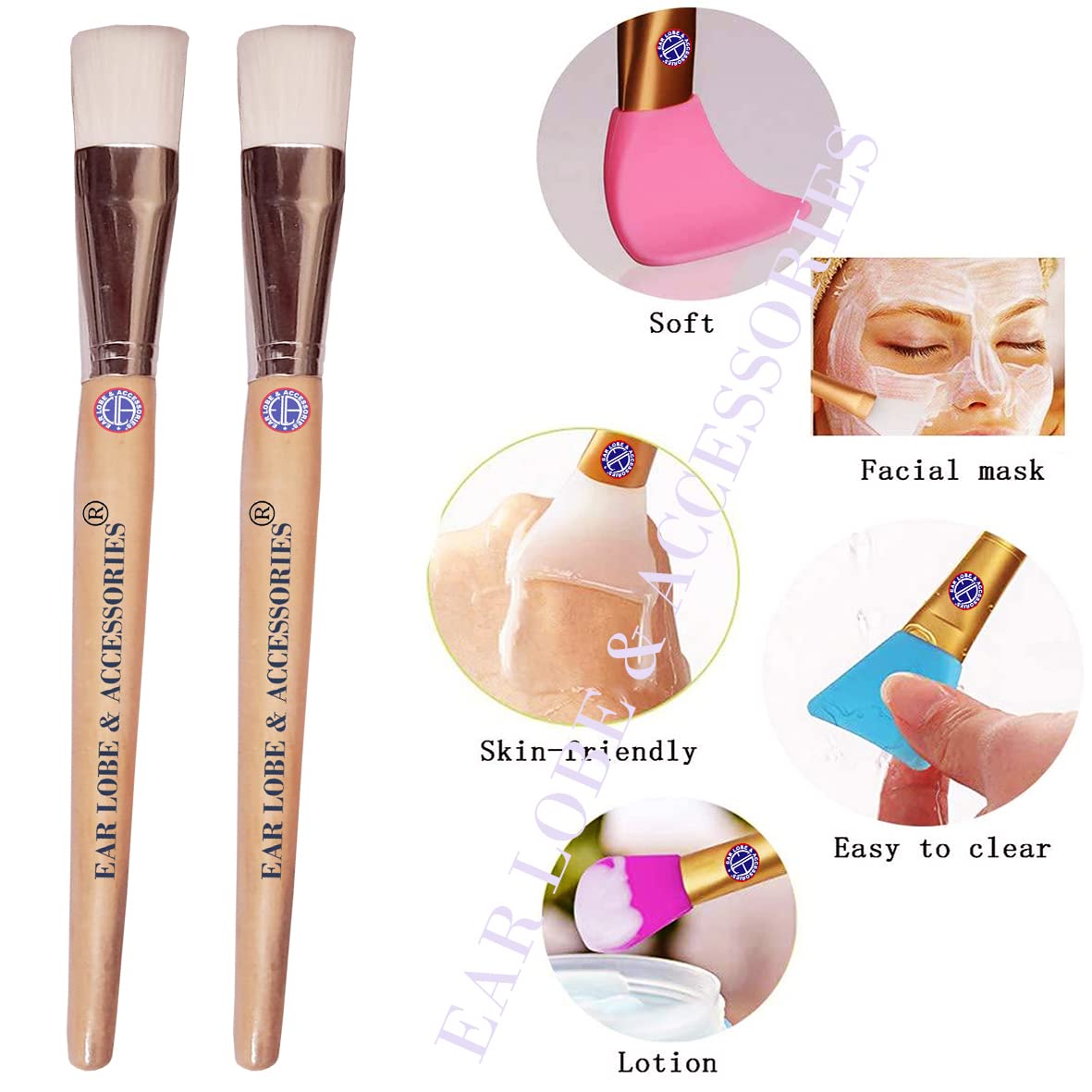 2-Piece Ear Lobe & Face Pack Brush Set - Soft Bristle Cleansing Brush for Skincare Routine, Makeup Removal & Facial Massage