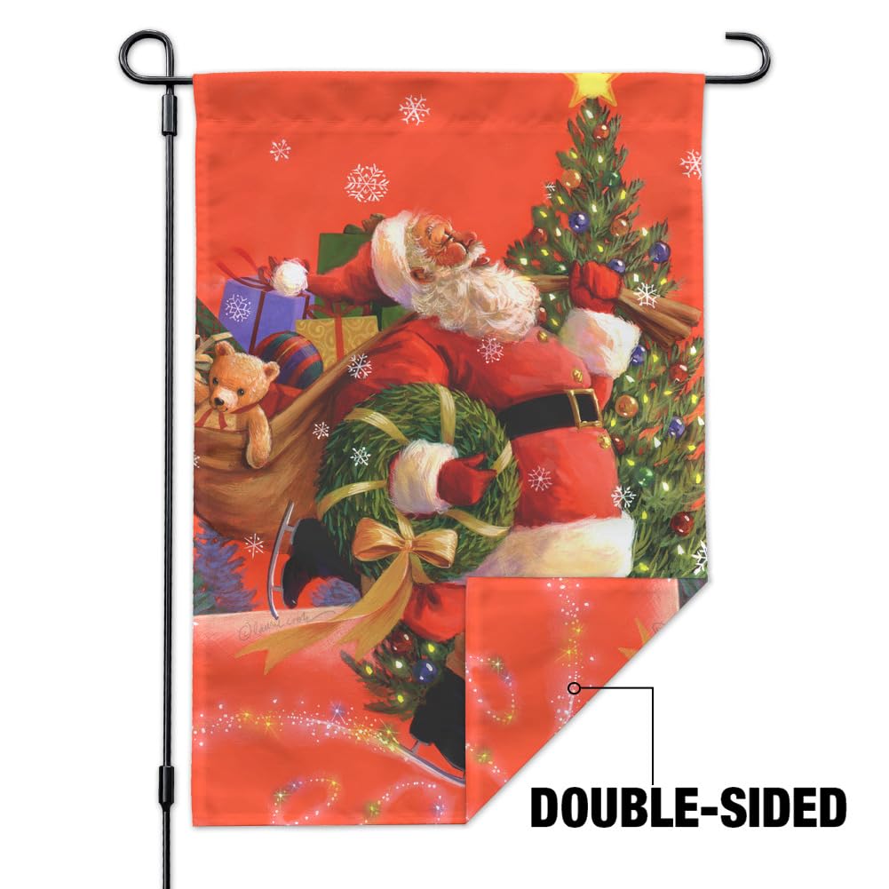 Santa Skating Christmas Holiday Decorative Flag for Tree Garden and Yard - Perfect for Outdoor Holiday Decorations and Festive Seasonal Displays