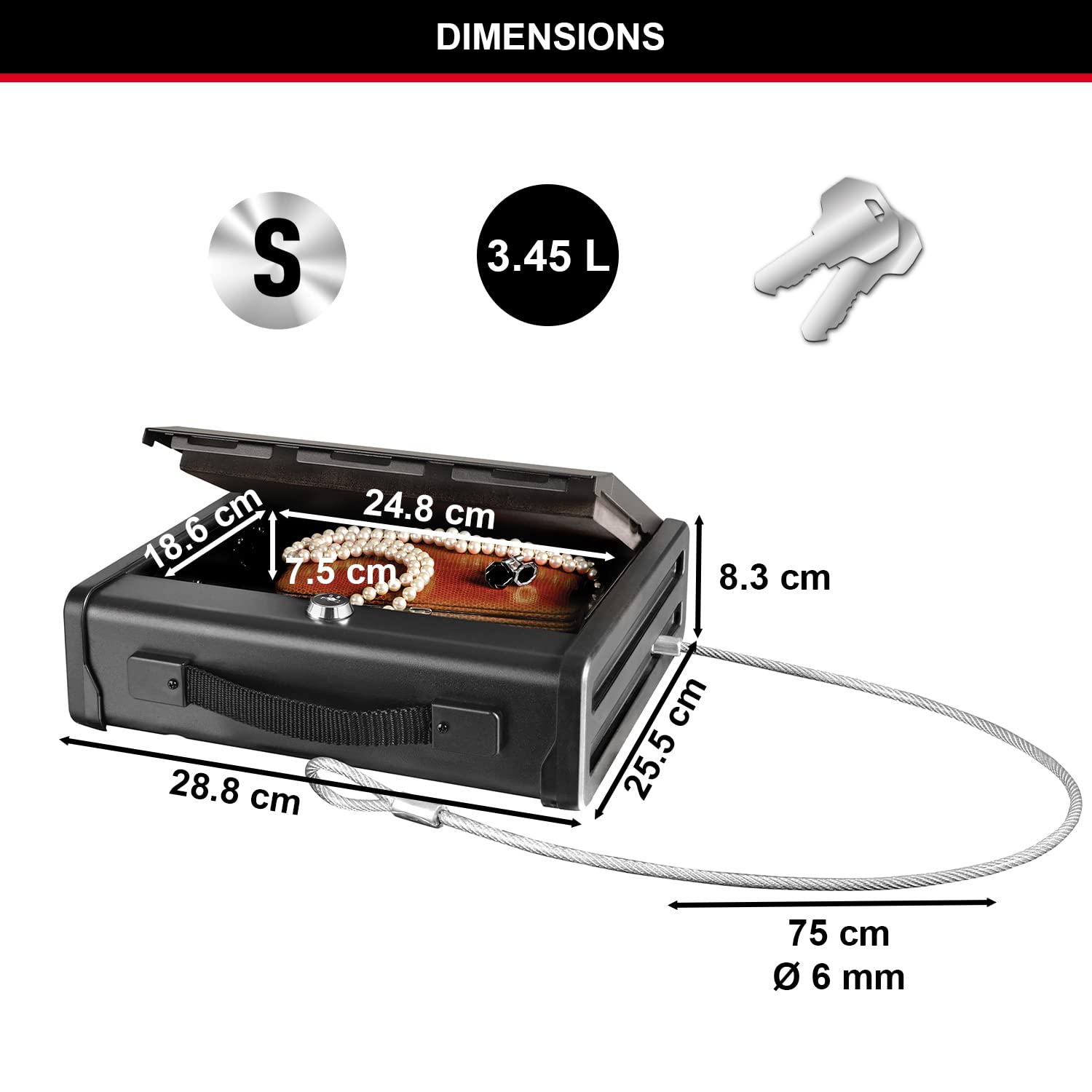 MASTER LOCK Compact Drawer Safe with Key Lock & Steel Cable - PP1KML - Small Security Lockbox for Home, Office, Closet & Travel Use