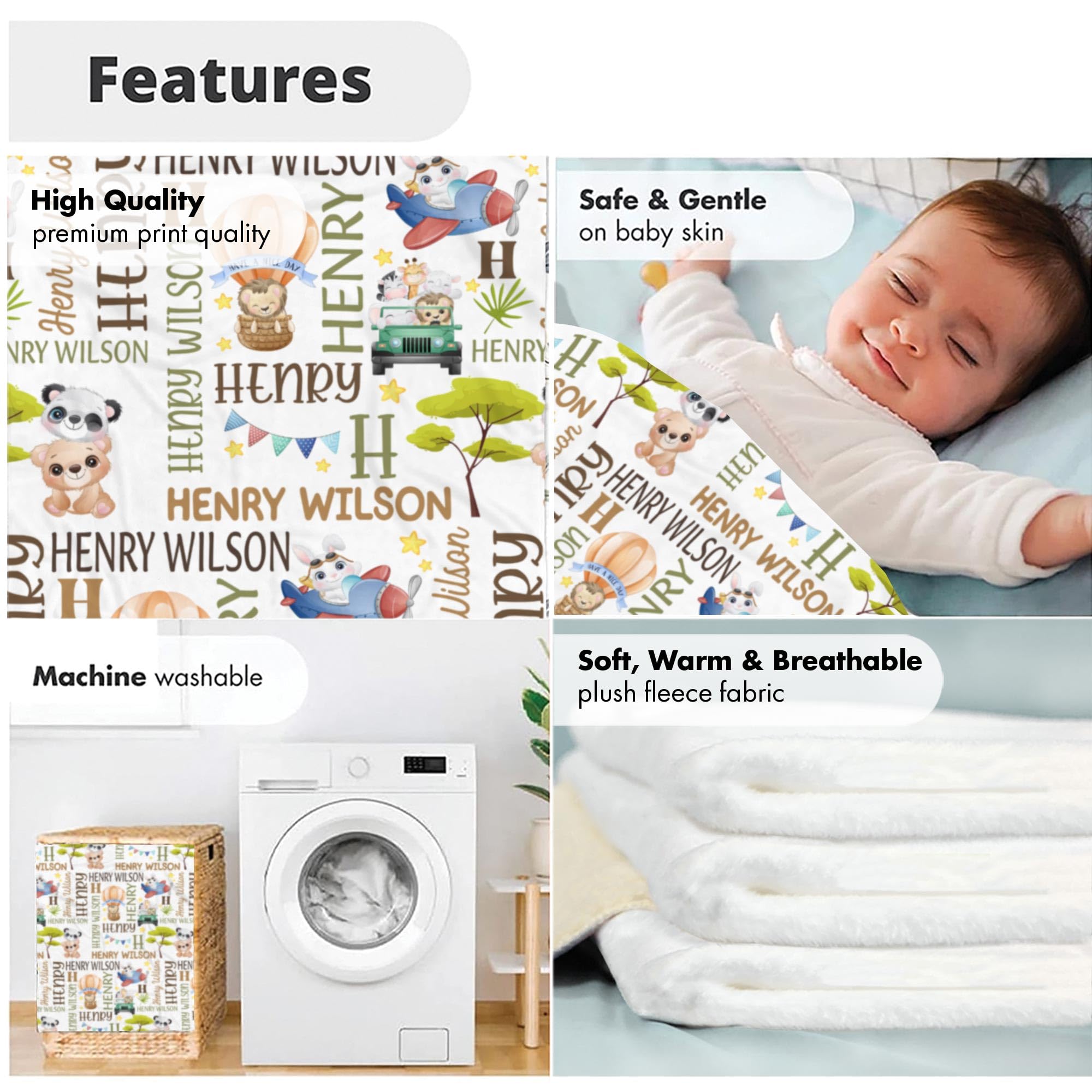 Custom Name Animal Baby Blanket - Personalized Adventure Fleece Throw with Woodland Creatures | Soft Nursery Bedding & Kids Safari Decor | Perfect for Nursery, Playtime & Gift Giving