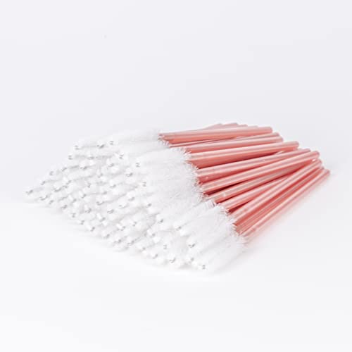 i-Laesh 100 Pcs Disposable Eyelash Brushes & Mascara Wands - Spoolies for Eyelash Extensions, Eyebrow & Eyeshadow Makeup - White-Pink Bristle - Perfect for Salon, DIY Beauty & Professional Makeup Artists