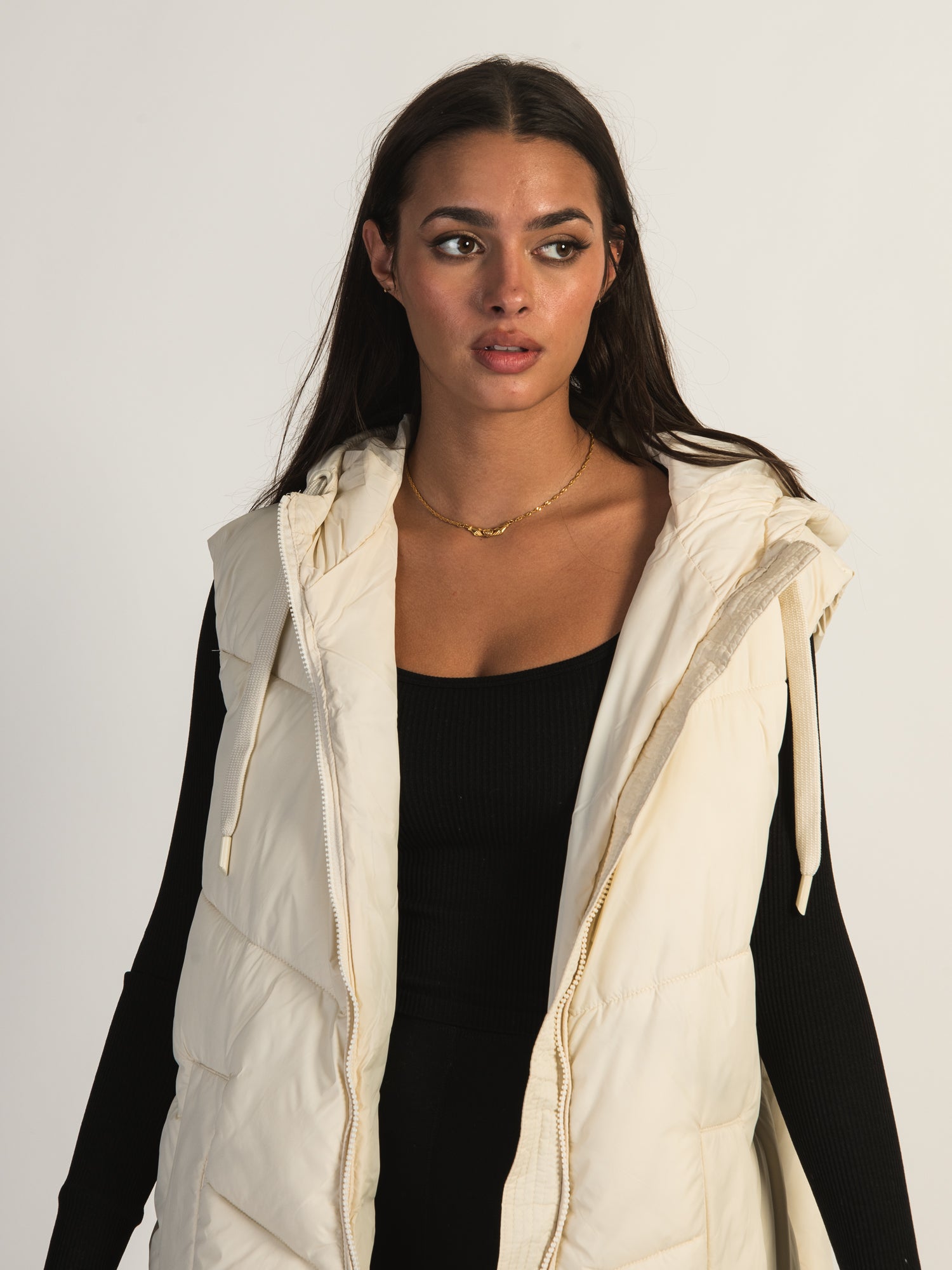 B.YOUNG Bomina Long Hooded Puffer Vest for Women - Winter Warm Quilted Jacket with Hood - Outdoor Hiking, Skiing, and Casual Wear