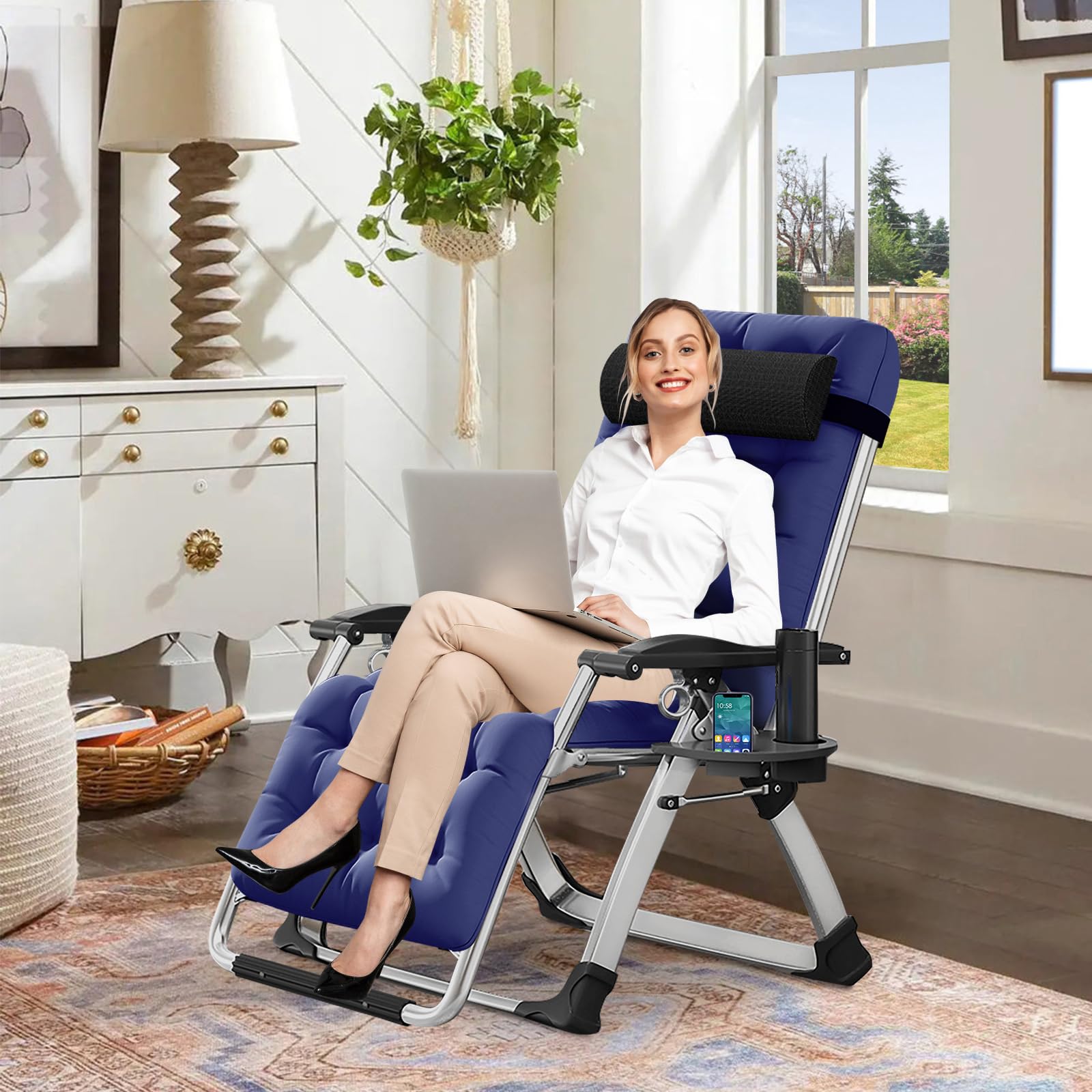 DoCred Comfortable Folding Recliner Chair with Removable Cushion - Indoor Outdoor Lounge Chair for Bedroom, Living Room & Patio - Perfect for Relaxing, Reading & Sunbathing