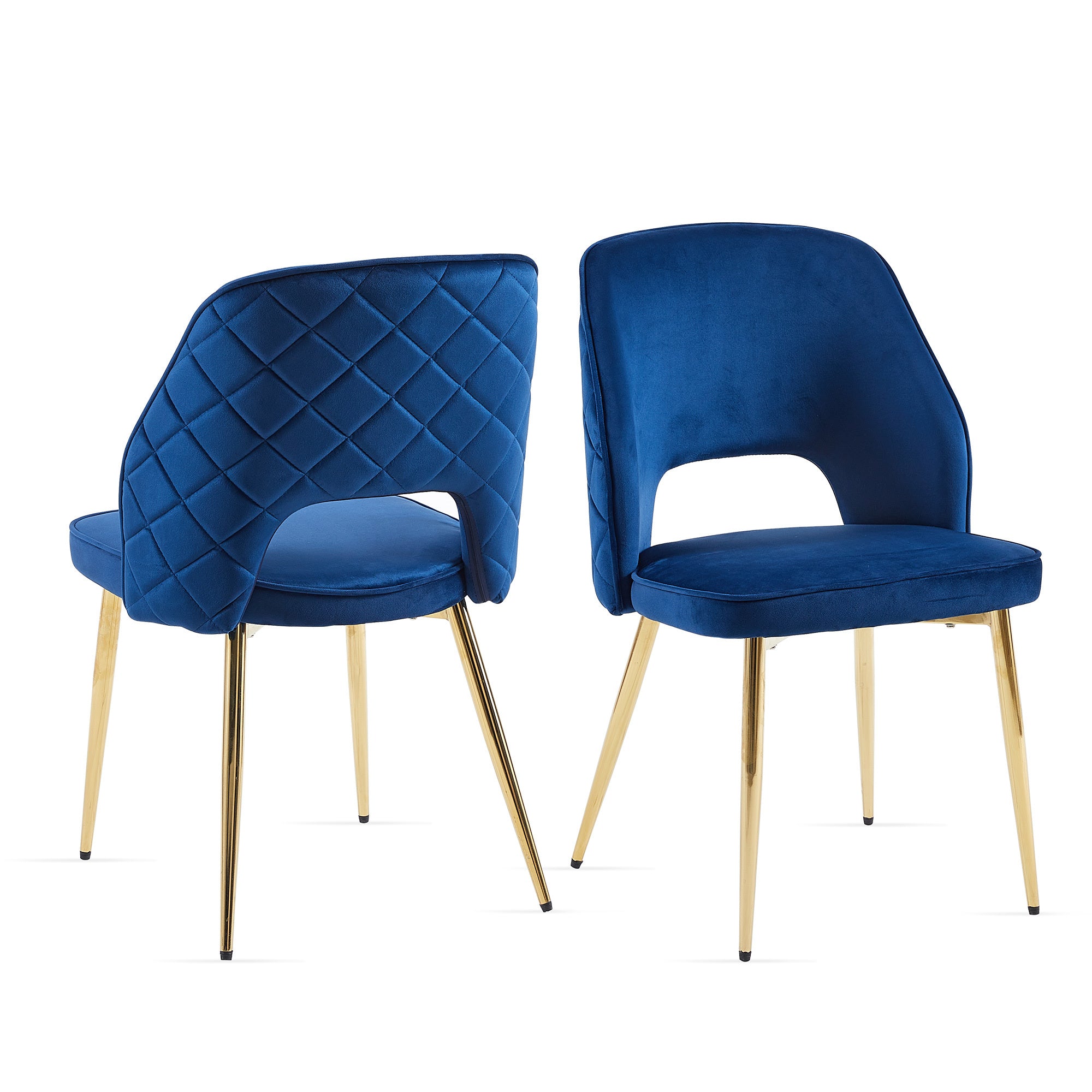 Blue Velvet Dining Chairs Set of 4 - Modern Upholstered Chairs with Metal Legs & Hollow Back Design for Dining Room, Kitchen, or Home Decor