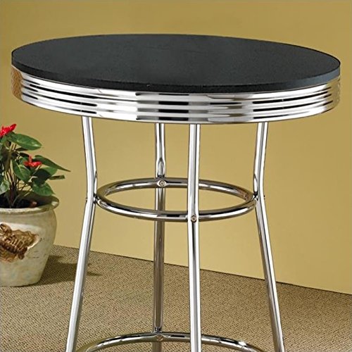 Vintage 50's Style Soda Fountain Pub Table Set - 3 Piece Retro Diner Booth Table with Chrome Base for Kitchen, Bar & Restaurant Decor (Coaster Cleveland Collection) - Perfect for Home Bars, Diners & Retro-Themed Spaces