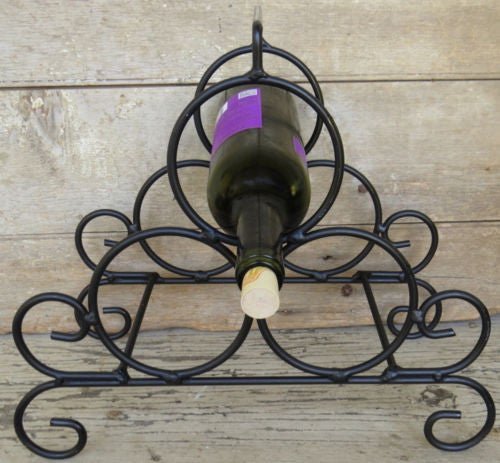 Hand-Forged Primitive Wrought Iron Wine Rack - Holds 3 Bottles - Rustic Home Bar Decor for Kitchen, Dining Room, or Wine Cellar