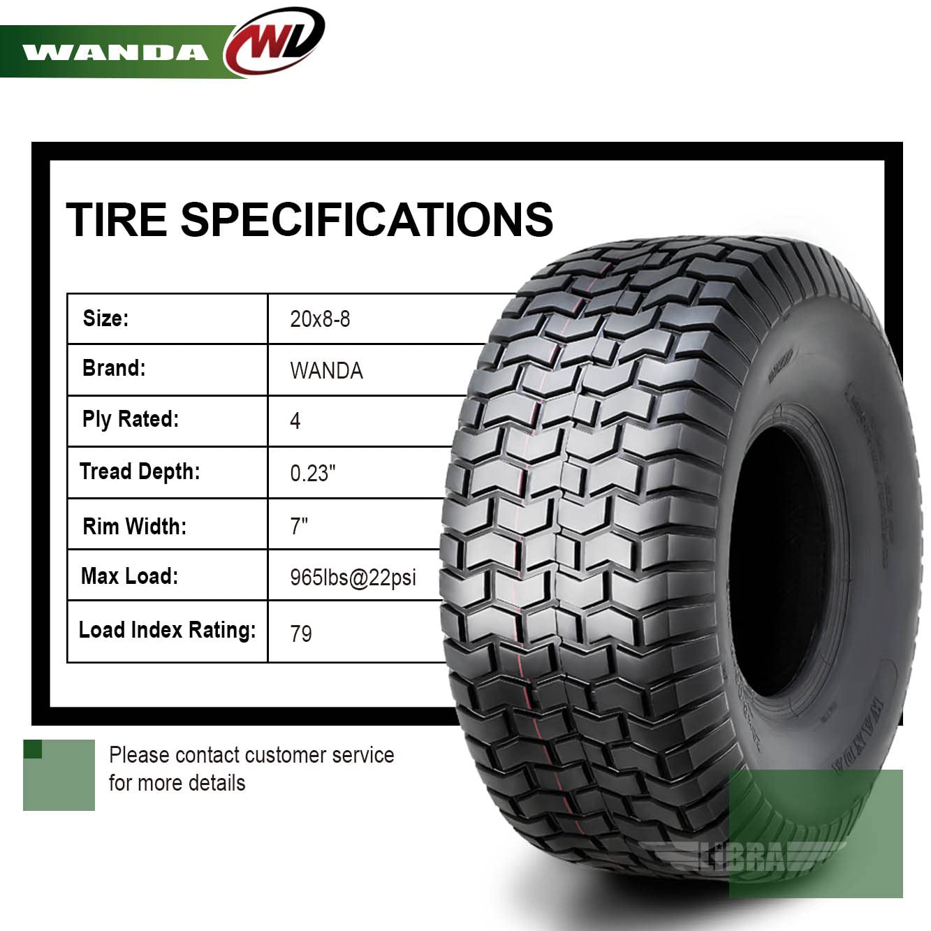 WANDA 20x8-8 20x8x8 4-Ply Lawn Mower Turf Tires - Heavy Duty Replacement Tires for Lawn Tractors, Golf Carts & Utility Vehicles - Perfect for Mowing, Landscaping & Yard Maintenance
