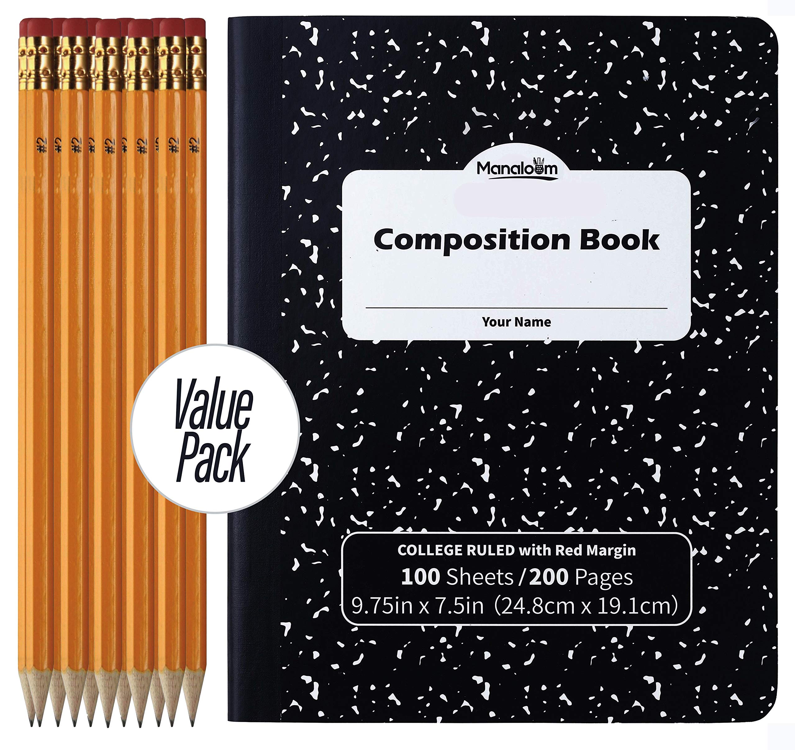 Manaloom College Ruled Notebook 100 Sheets with Pencils - 12 Pack for School & Office