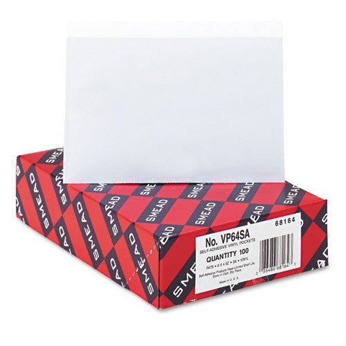 Smead Self-Stick Pockets for 6x4 Cards (6 3/8 x 4 1/2 Inches) - Clear/White Adhesive Pockets - 100 per Box, 2-Pack (200 Total) - Perfect for Business Cards, Index Cards & Photo Storage