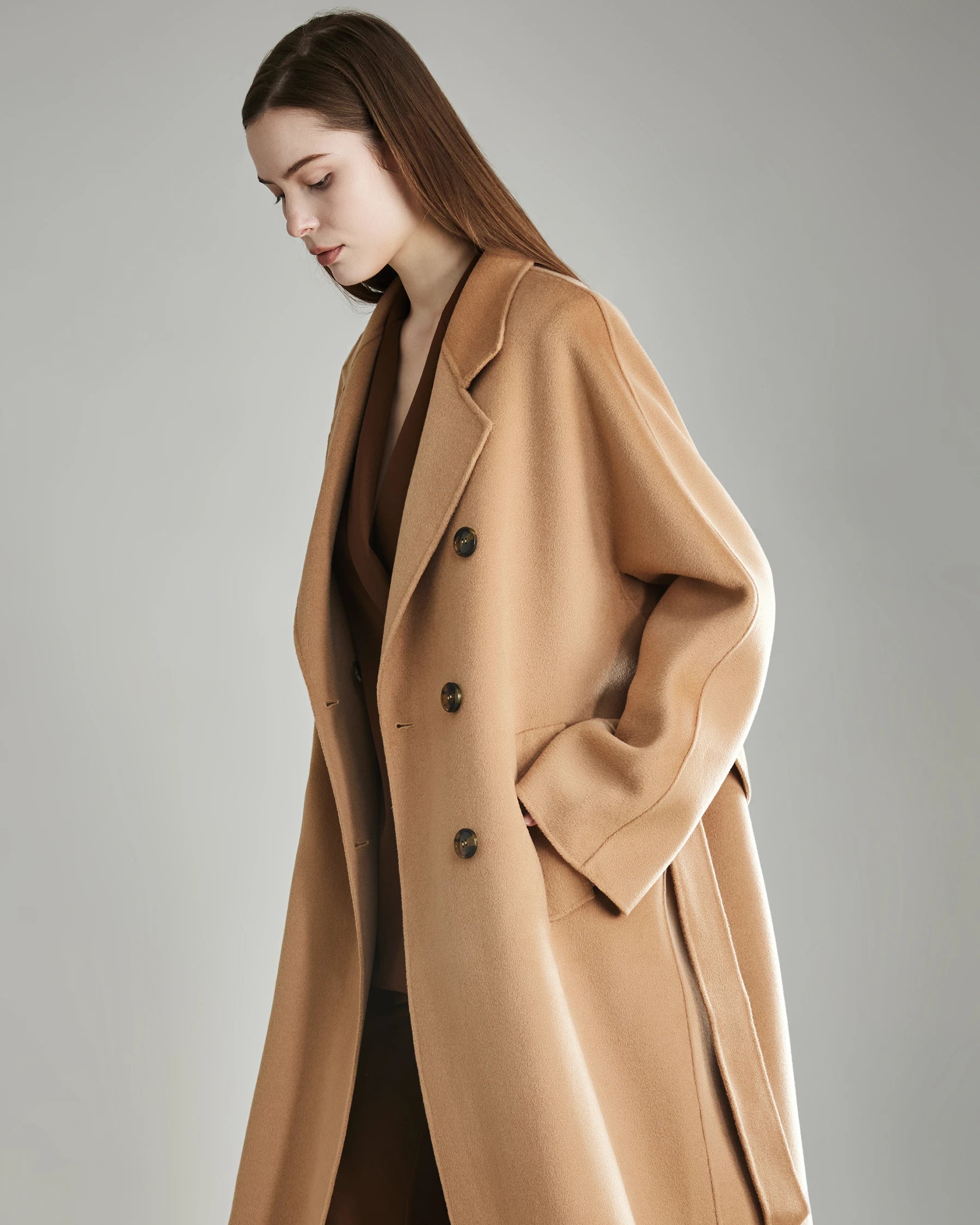 Double Breasted Belted Wool Coat for Women - Classic Winter Trench Coat with Belt - Warm & Stylish Outerwear for Office, Travel & Formal Occasions