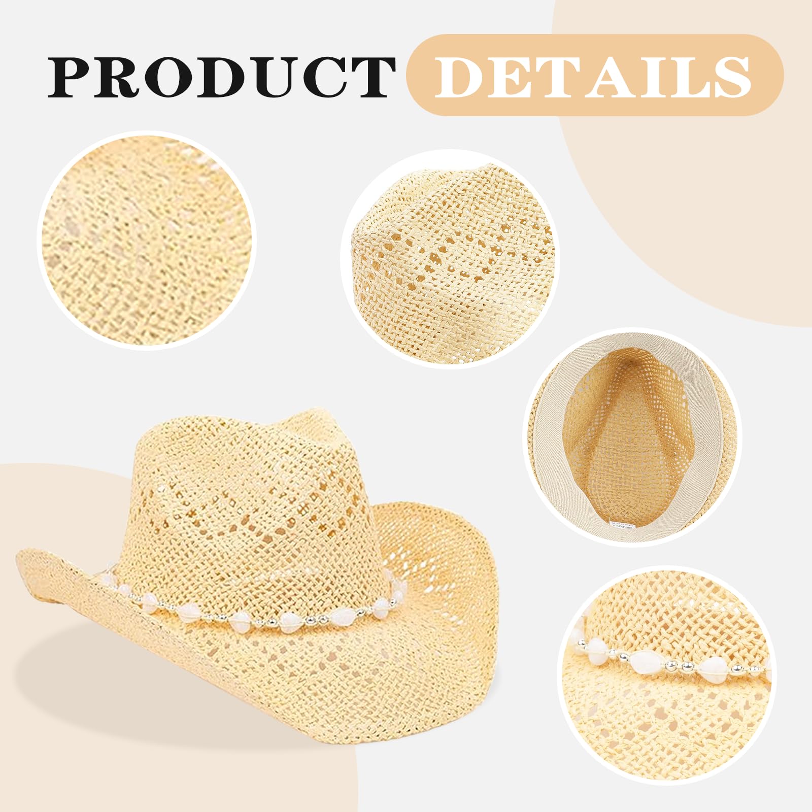 Women's Straw Cowboy Hat - Adjustable Brim Western Cowgirl Hat for Beach, Sun Protection & Outdoor Activities | Perfect for Summer, Rodeo, and Country Fashion