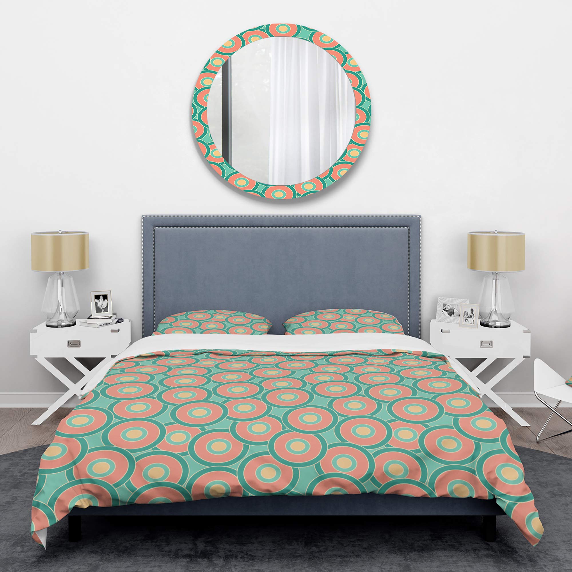 DesignQ Retro Circular Pattern VI Mid-Century Modern Duvet Cover Set - King Size 3-Piece Orange Bedding Set for All Seasons | Vintage Home Decor, Master Bedroom Upgrade, Boho Chic Bedroom Styling