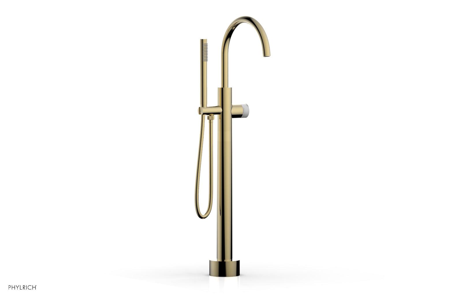 BASIC II Low Floor Mount Tub Filler with White Marble Handle & Hand Shower - 230 47 03 | Modern Bathroom Faucet for Luxury Spa Experience