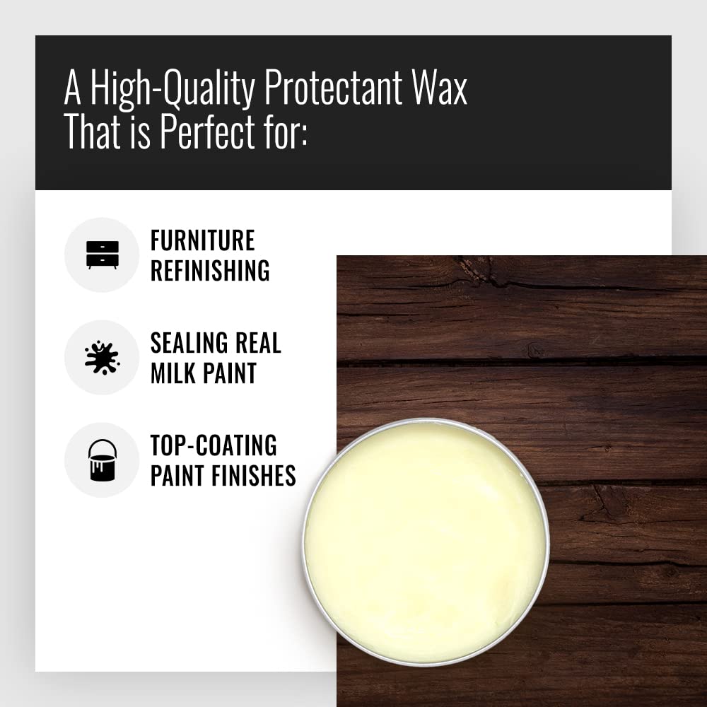 Real Milk Paint Soft Finishing Wax Sealant - 16 oz Clear Beeswax Topcoat for Painted Furniture, Cabinets & Unfinished Wood Decor - Satin Finish Paint Sealer for DIY Home Projects & Antique Restoration