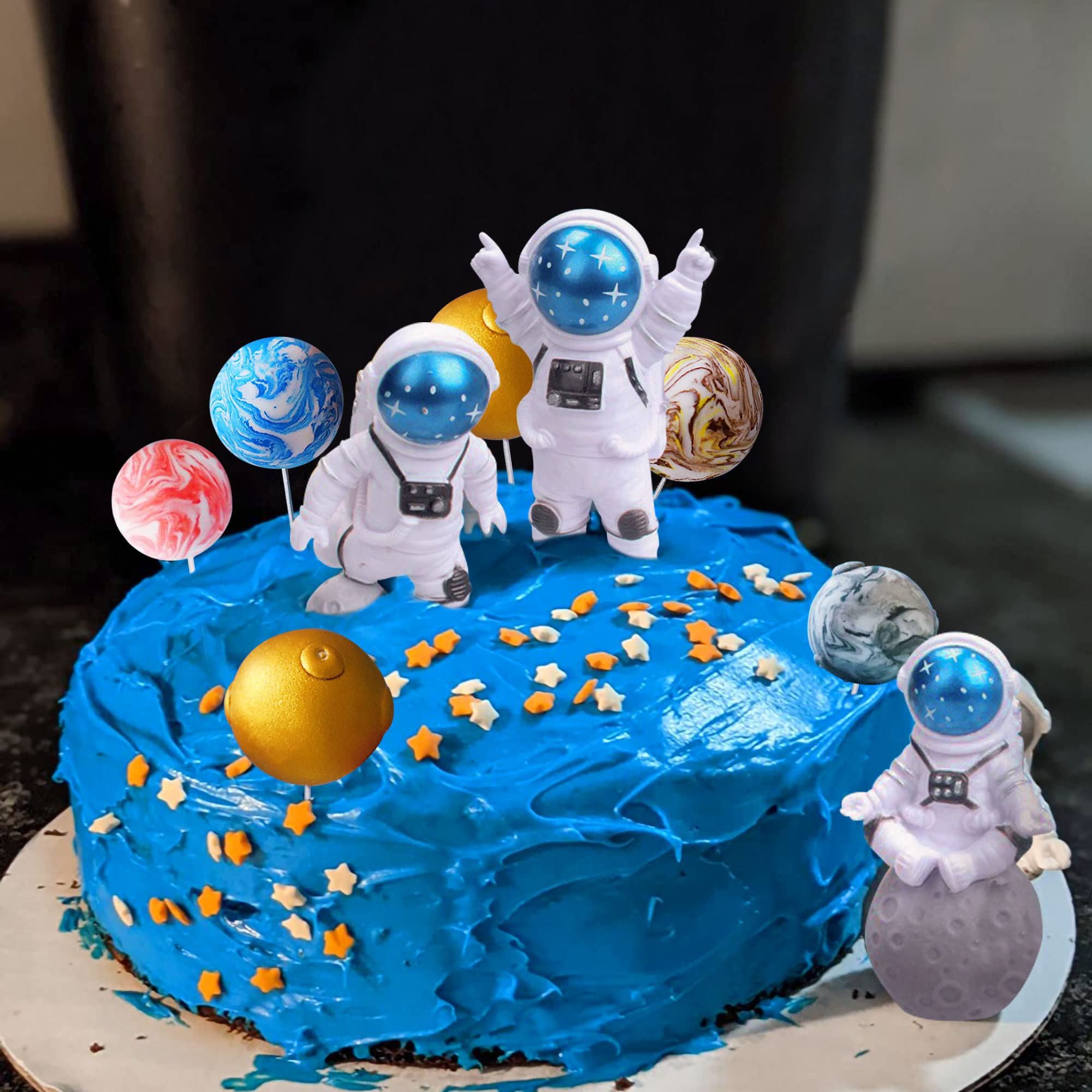 LaVenty 13 PCS Outer Space Party Supplies - Galaxy, Astronaut, Rocket & Planet Cake Toppers for Birthday, Baby Shower & Space Themed Celebrations