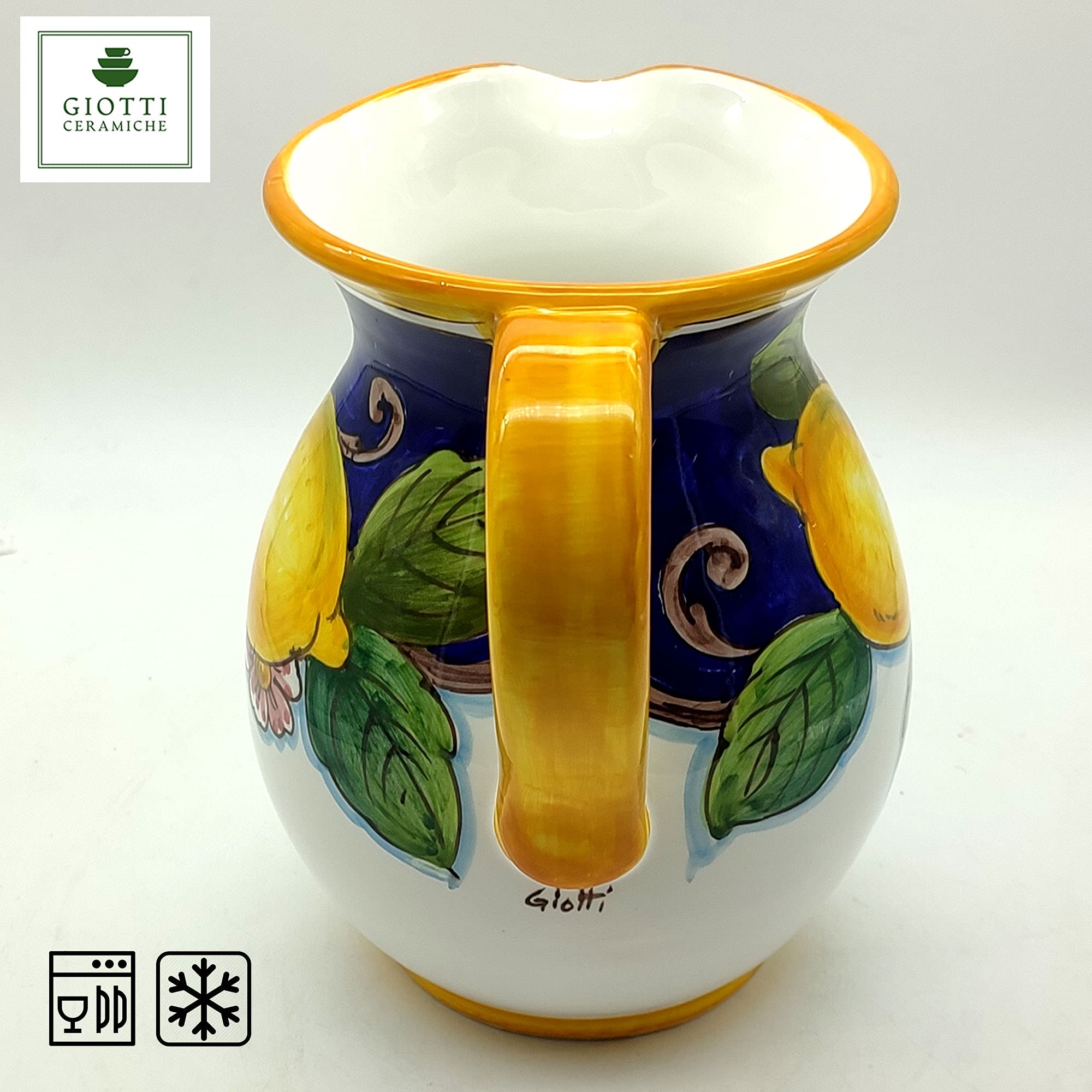 Italian Ceramic Pitcher with Lemon & Sunflower Design - 33 oz Hand-Painted Kitchen Carafe, Utensil Holder & Wine Vase - Authentic Tuscan Pottery from Italy - Perfect for Farmhouse Decor, Dining Table Centerpiece & Gift Giving