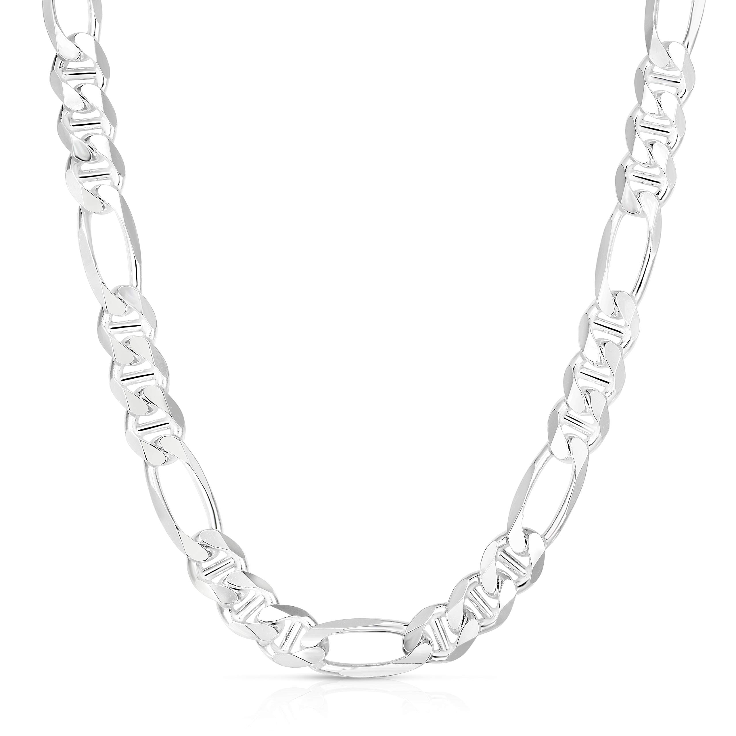 Verona Jewelers 925 Sterling Silver Figaro Chain Necklace - 3MM & 4MM Solid Flat Mariner Link | Italian Made Unisex Jewelry for Men & Women (18-30 Inch) - Perfect for Everyday Wear, Gifts & Special Occasions