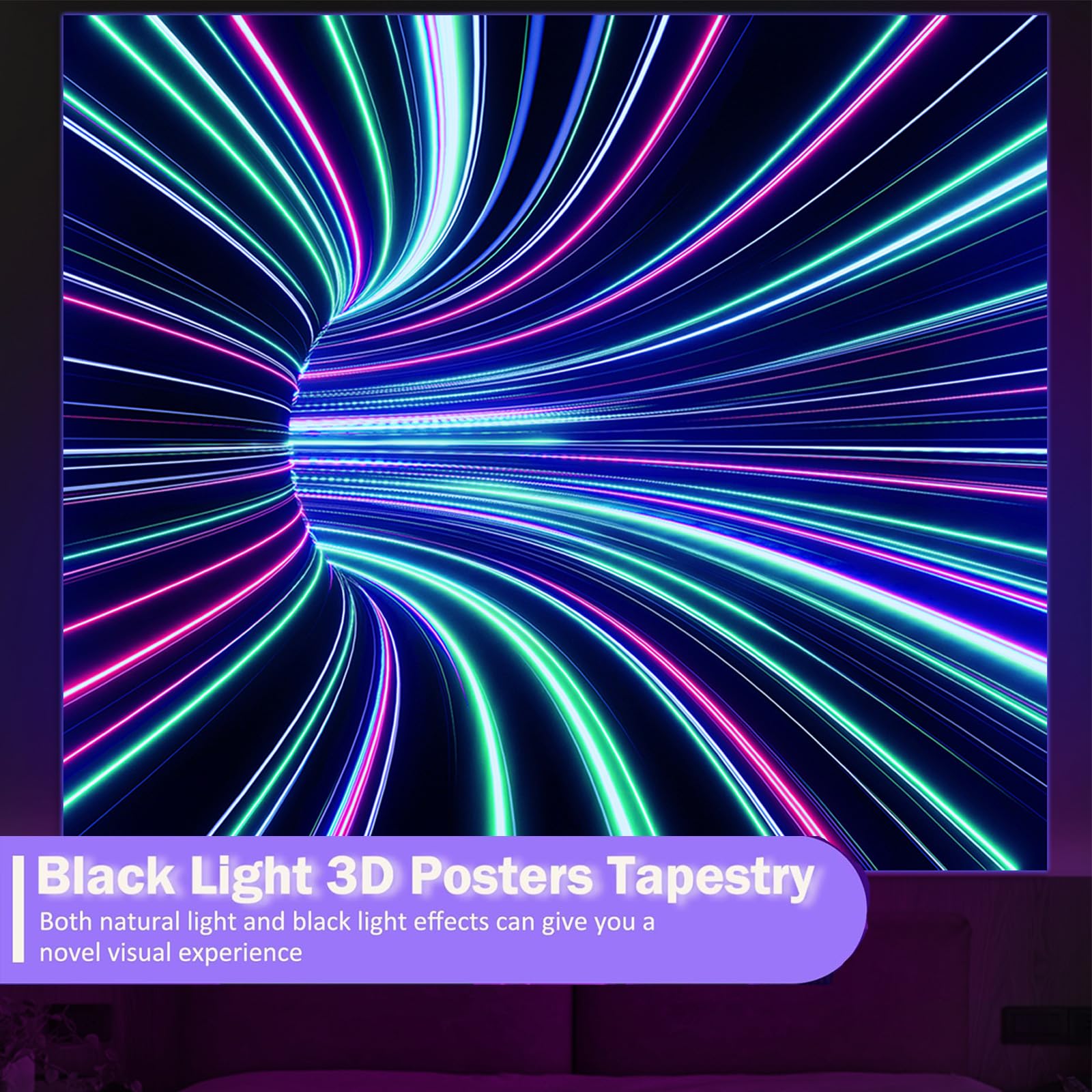 Honcet Black Light 3D UV Reactive Space Tapestry - 51