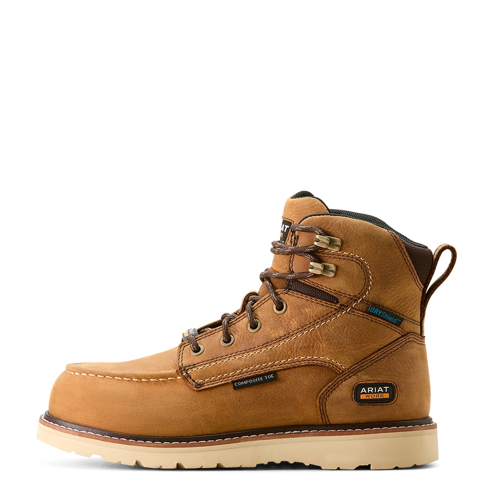 Women's Waterproof Composite Toe Work Boots - Rebar Wedge Moc Toe Safety Shoes for Construction, Outdoor & Industrial Work (Brown)