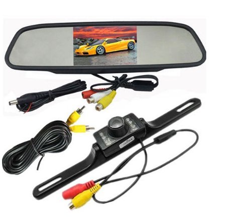 BW® 4.3 Inch LCD Car Rearview Mirror Monitor with License Plate IR Night Vision Waterproof Backup Camera System - Perfect for Safe Parking & Reversing in Low Light Conditions