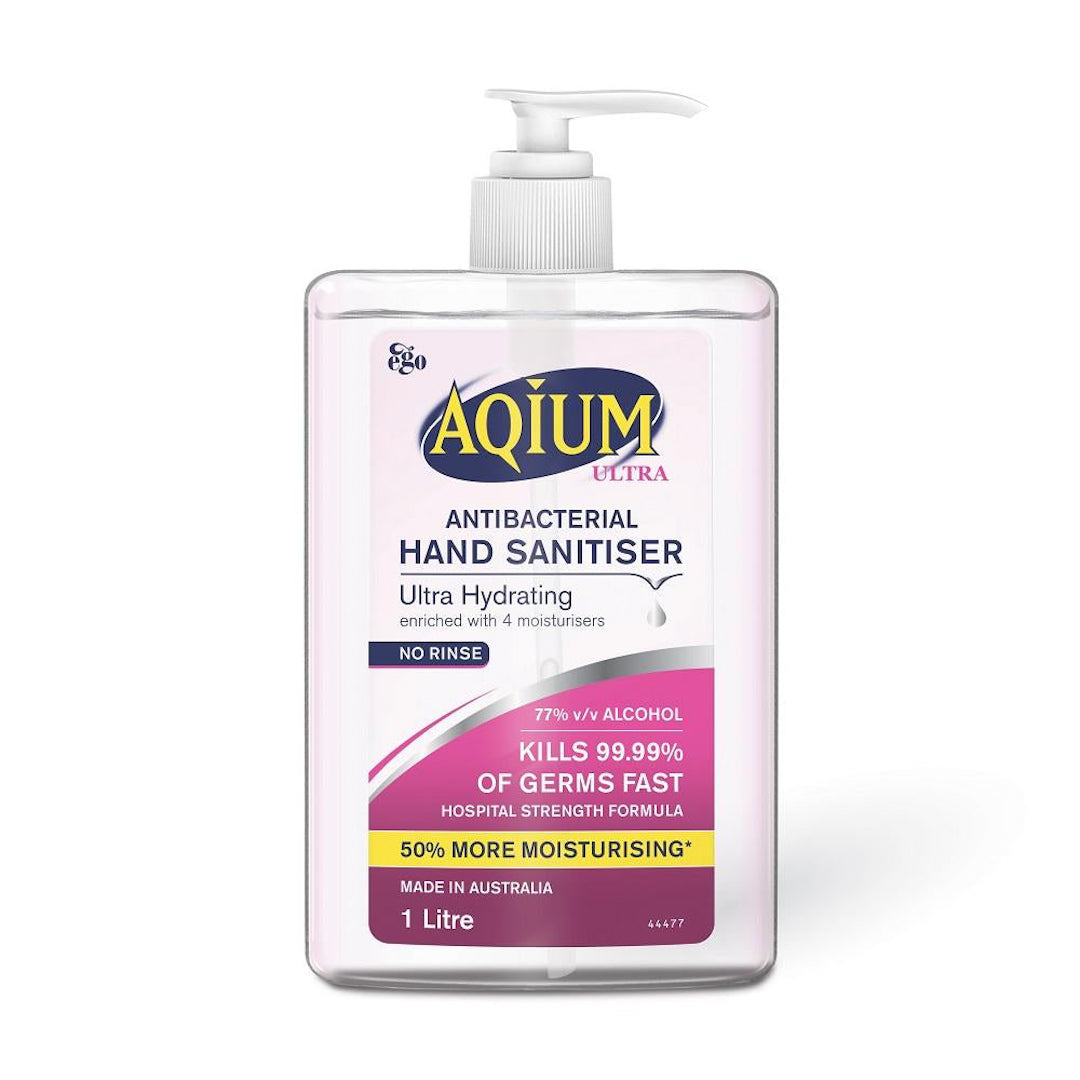Aqium Ultra Hand Sanitizer Gel - 1L Bottle | Alcohol-Based Sanitizing Gel for Home, Office & Travel | Kills 99.9% Germs | Moisturizing & Non-Sticky Formula