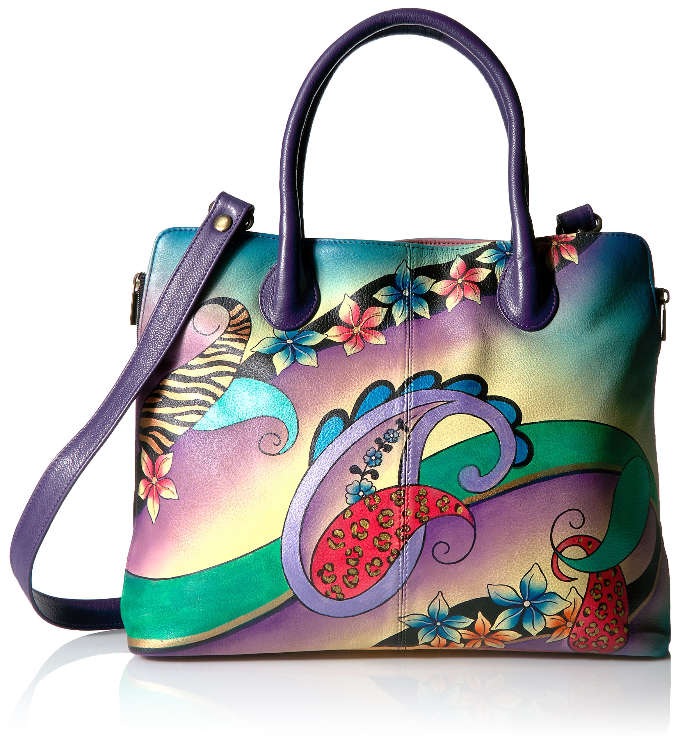 Anna by Anuschka Hand-Painted Genuine Leather Expandable Tote Bag - Large Artisan Purse for Women, Perfect for Work, Travel & Shopping