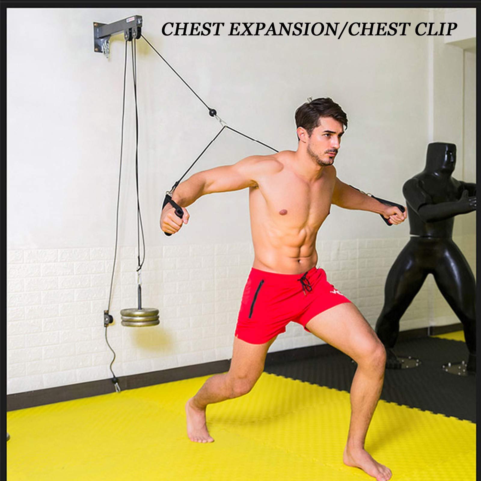 Qiuqiu Fitness Pulley System with Triceps Handle & Traction Straps - Home Gym Equipment for Arm, Forearm & Wrist Strength Training - Perfect for Garage Workouts & Full-Body Exercises