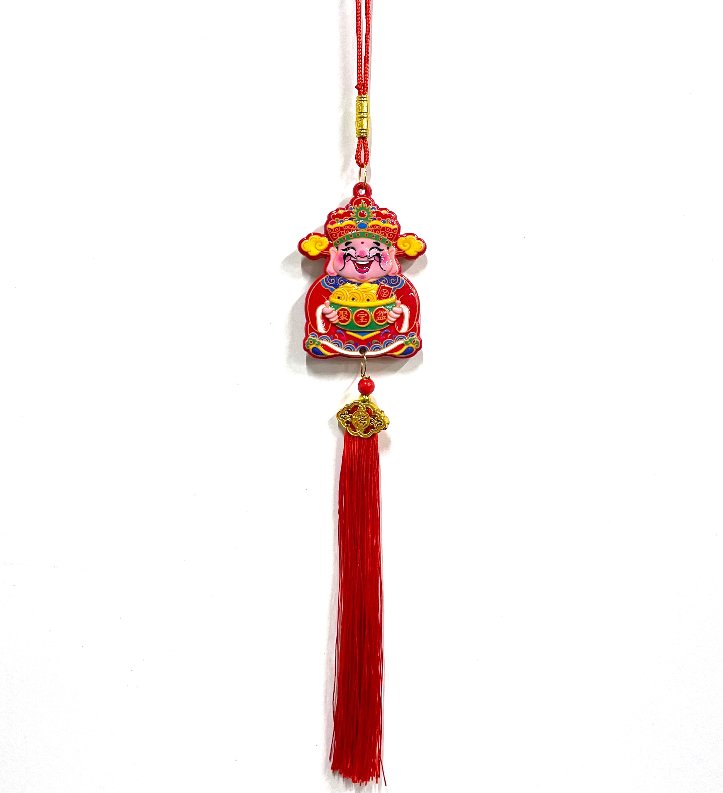 Lucky Chinese New Year Ceramic Money God Tassel Ornament - Feng Shui Wealth Charm for Home Decor, Office Desk, Car Hanging & Gift Giving