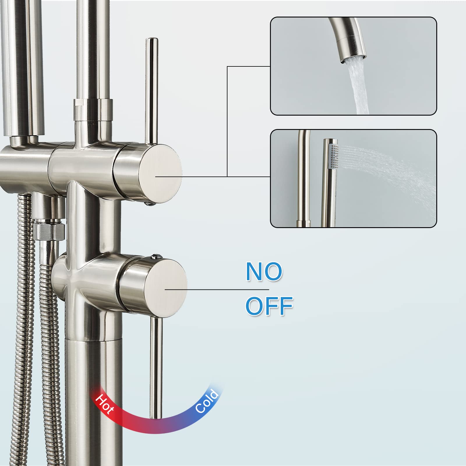 YAGATAP Freestanding Bathtub Faucet - Floor Mount Tub Filler with Handheld Shower Mixer in Brushed Nickel - High Flow Shower Faucet with Swivel Spout for Modern Bathroom Luxury | Perfect for Spa-Like Relaxation and Elegant Bathroom Upgrades