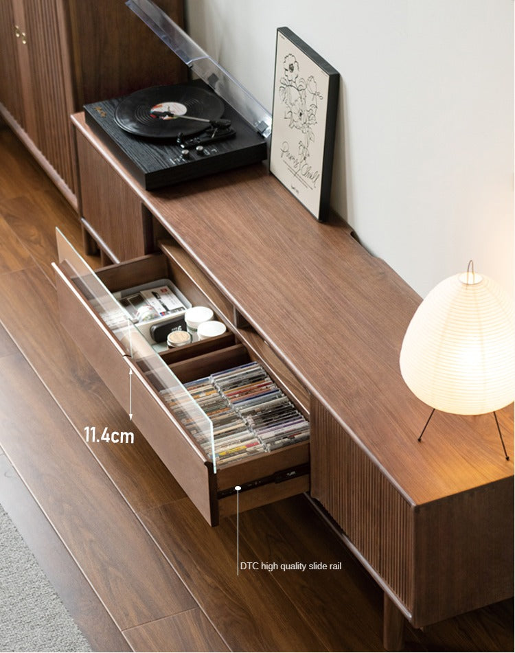 Premium Black Walnut & Ash Solid Wood TV Stand - Modern Entertainment Center for Living Room, Bedroom & Home Theater