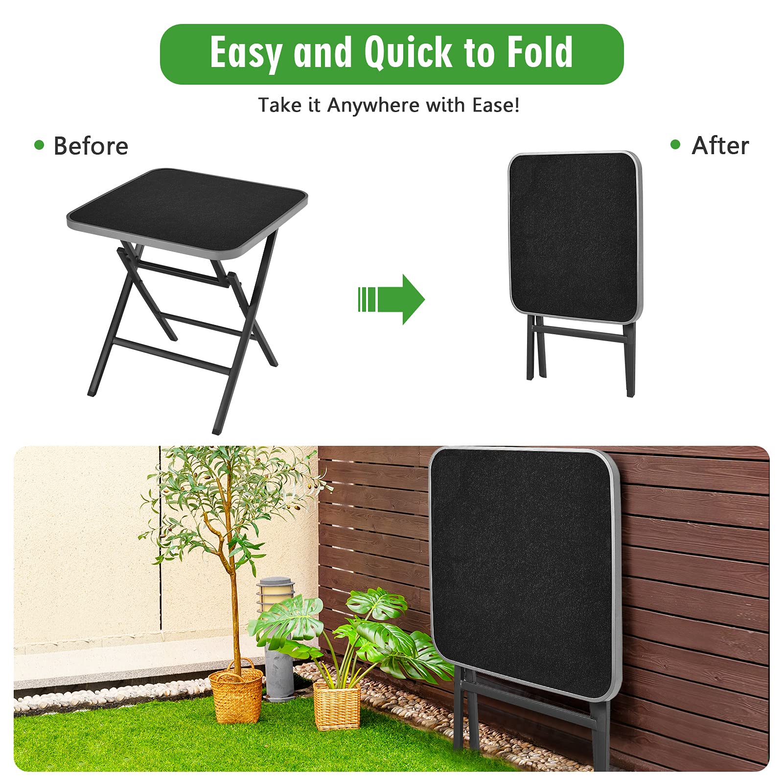 Portable Aluminum Folding Patio Table - Square Outdoor Dining & Bistro Table with Tempered Glass Top - Rustproof All-Weather Coffee Side Table for Backyard, Garden, Poolside & Indoor Use - Perfect for Entertaining, Dining Al Fresco, and Relaxing Outdoors